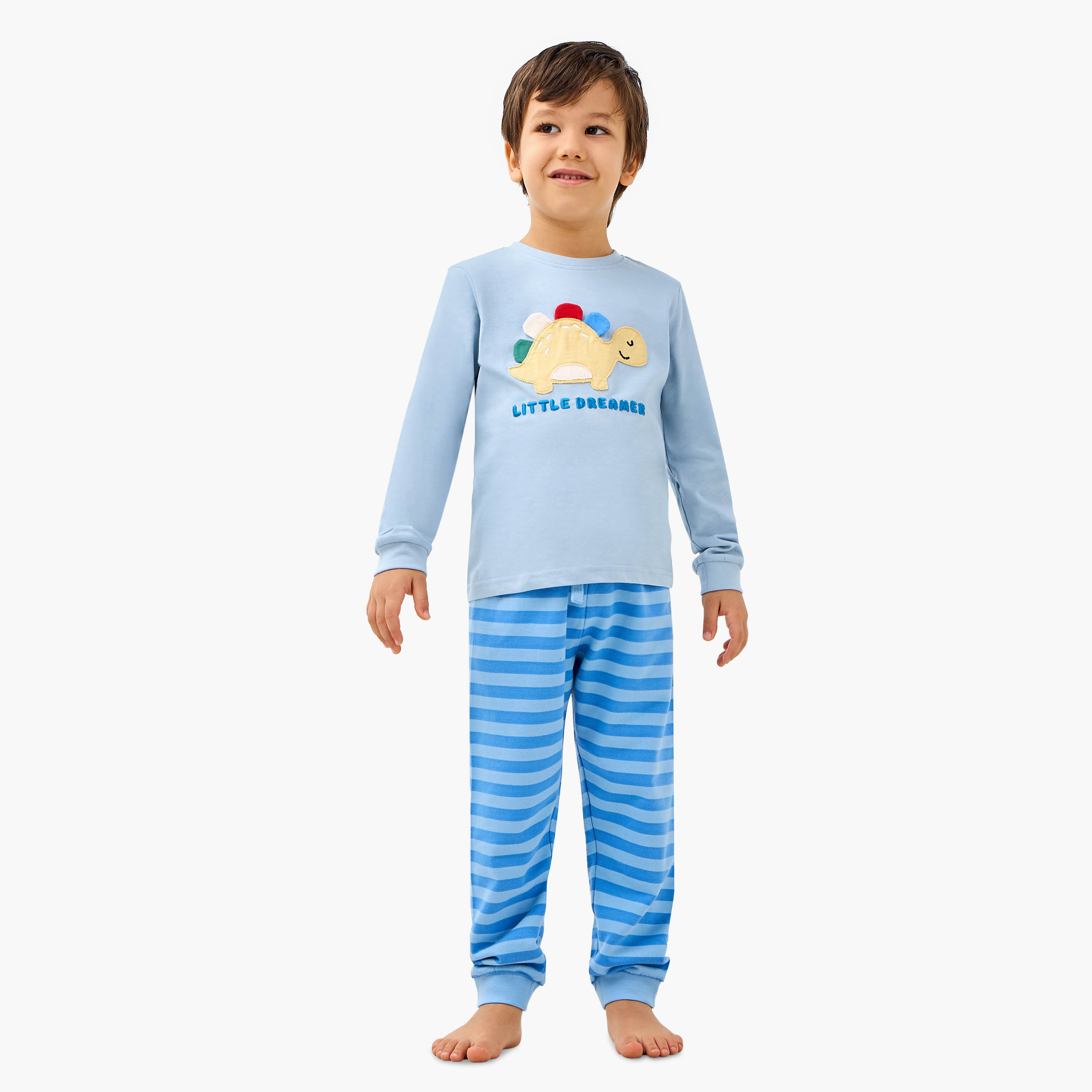 Juniors Dinosaur Applique T-shirt and Pyjama Set-boys-clothing-nightwear-image-1