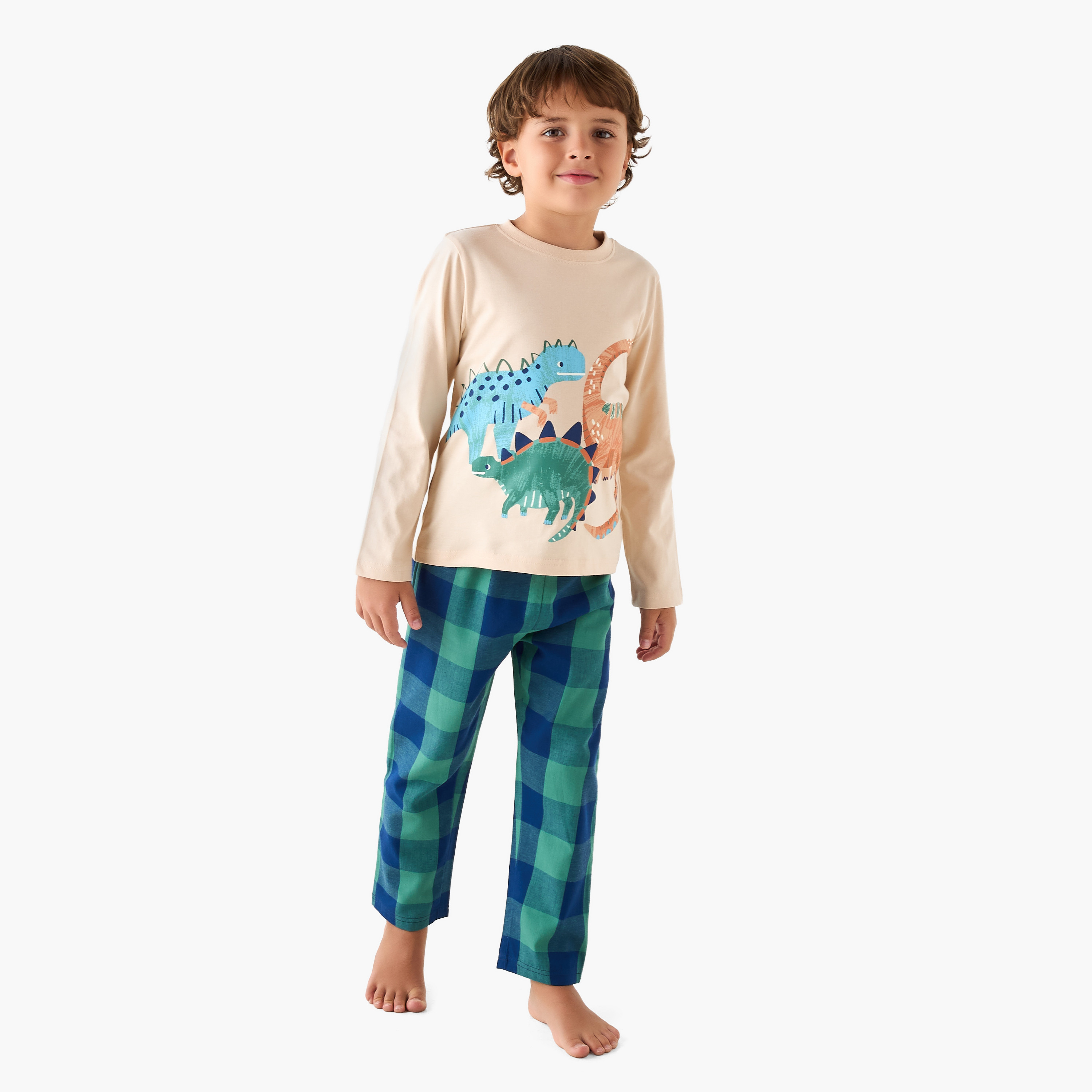 Juniors Dinosaur Print T-shirt and Pyjama Set-boys-clothing-nightwear-image-1