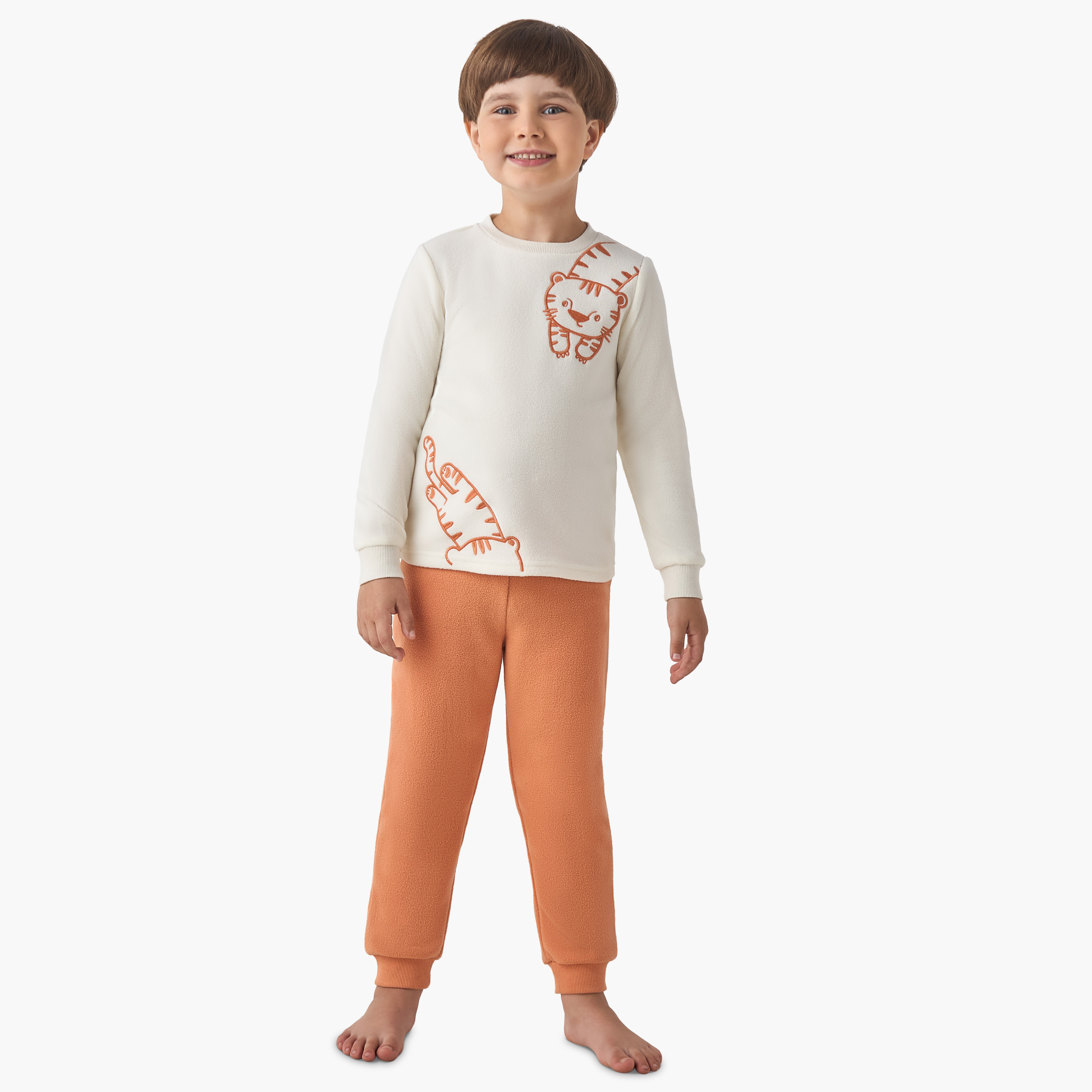 Juniors Boys Pyjama Set with Embroidery - Polyester - Long Sleeves - Crew Neck-boys-clothing-nightwear-image-1