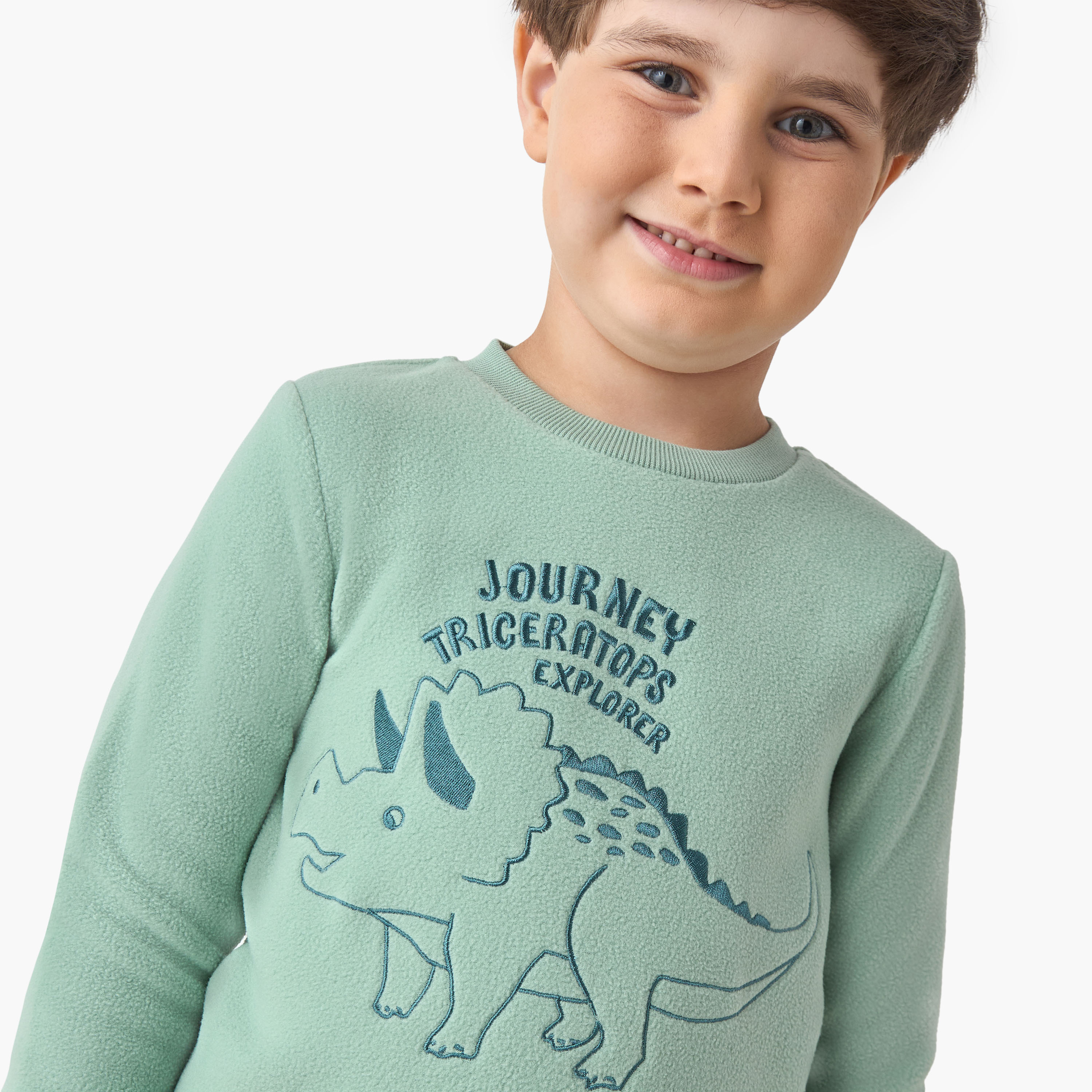 Juniors Boys Pyjama Set with Dinosaur Embroidery - Polyester - Long Sleeves - Crew Neck-boys-clothing-nightwear-image-5