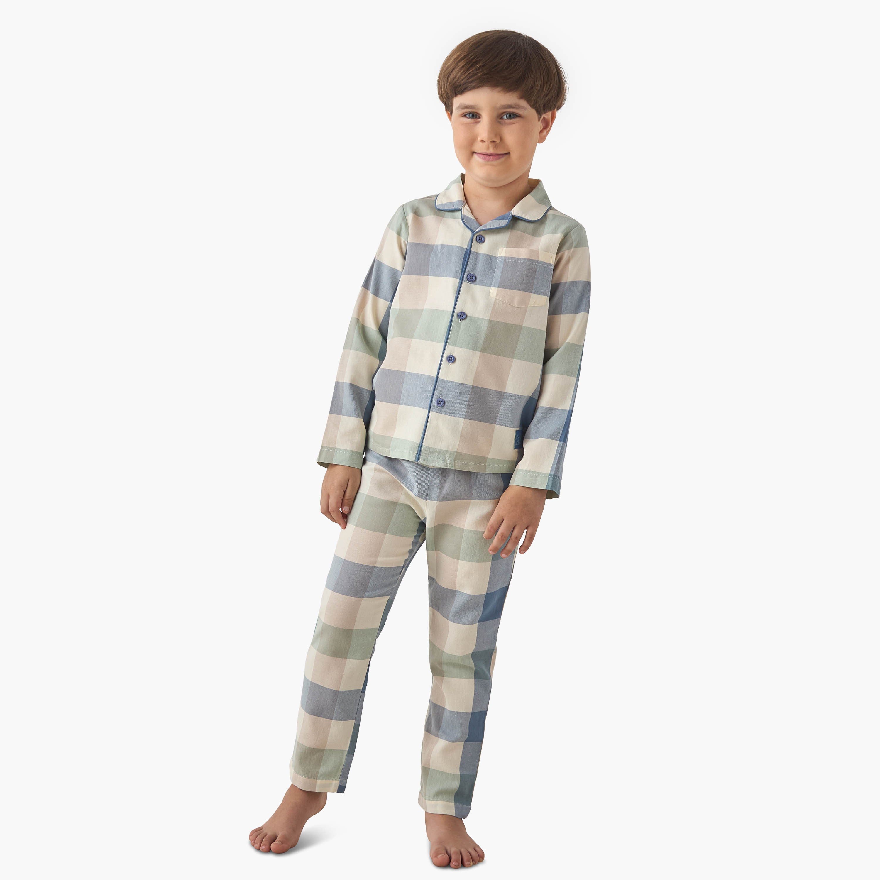 Juniors Checked Collared Shirt and Pyjama Set-boys-clothing-nightwear-image-1