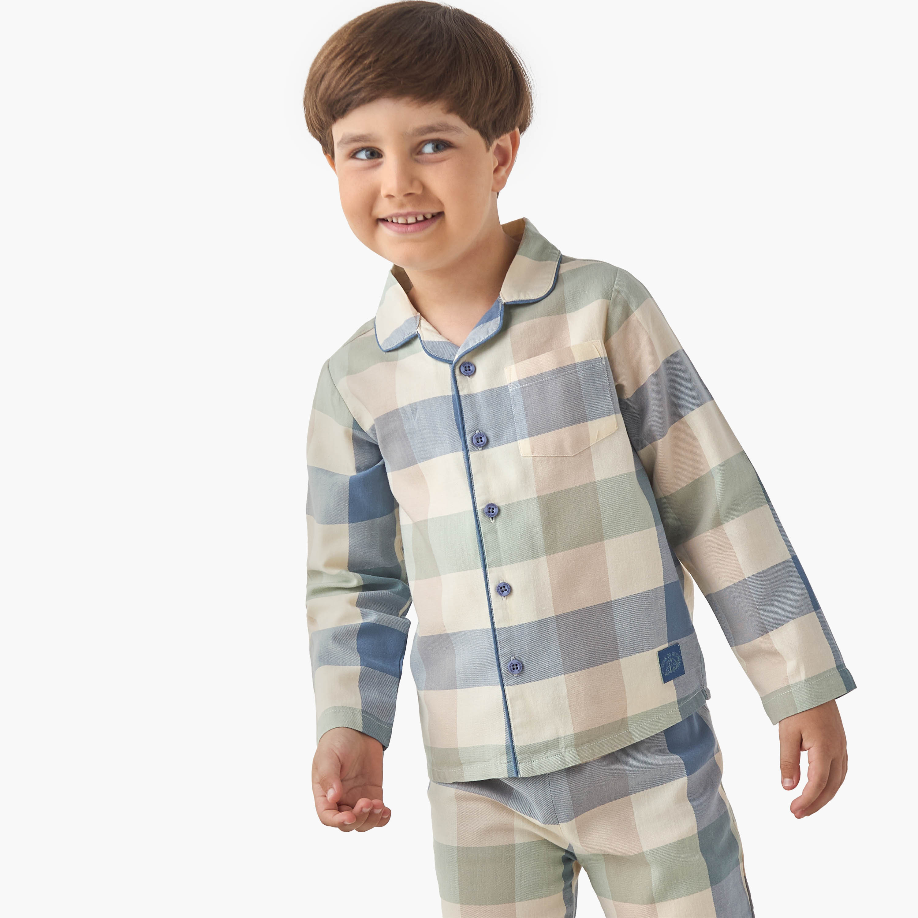 Juniors Checked Collared Shirt and Pyjama Set-boys-clothing-nightwear-image-2