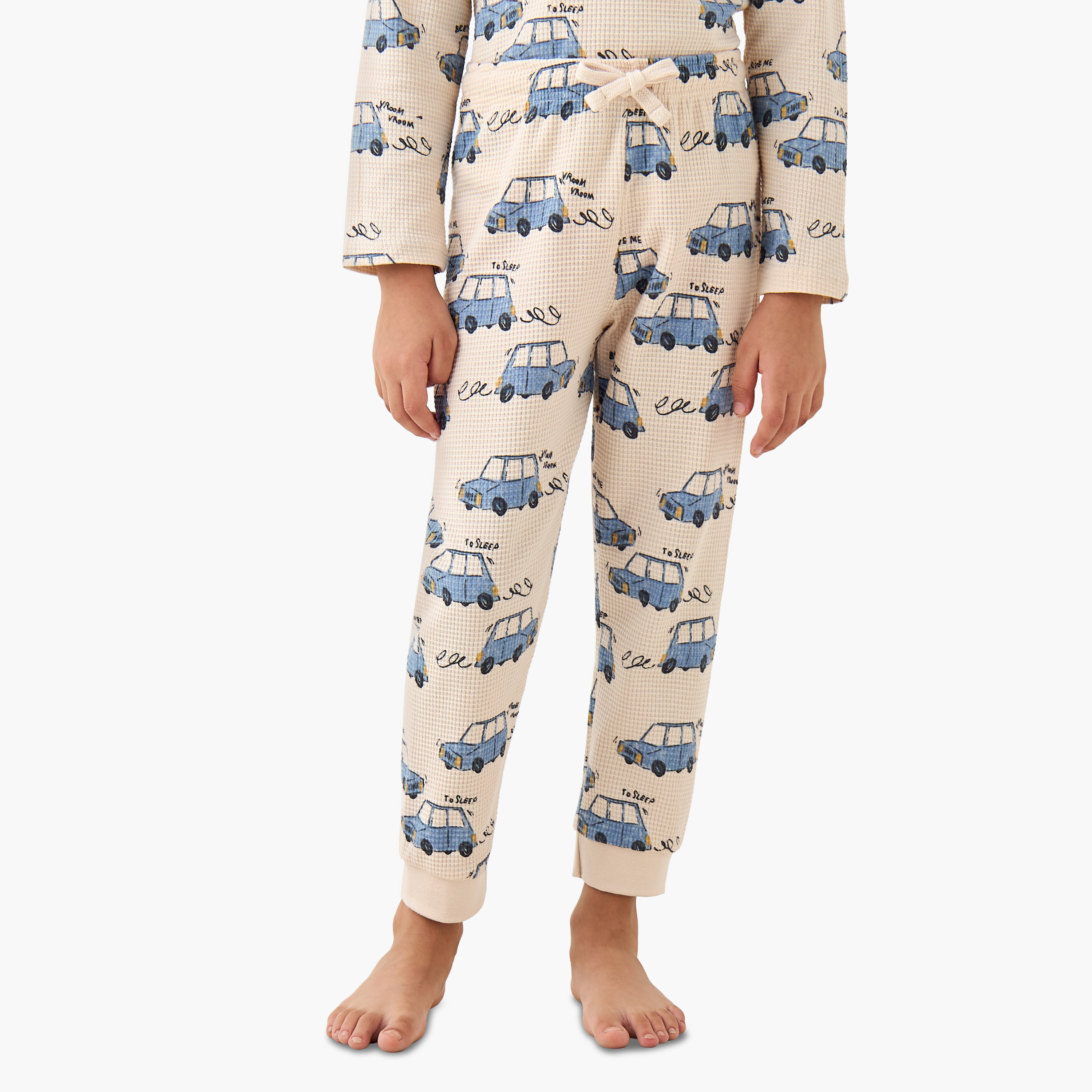 Juniors Cotton Crew Neck Long Sleeves Pyjama Set with Bear Print-boys-clothing-nightwear-image-3
