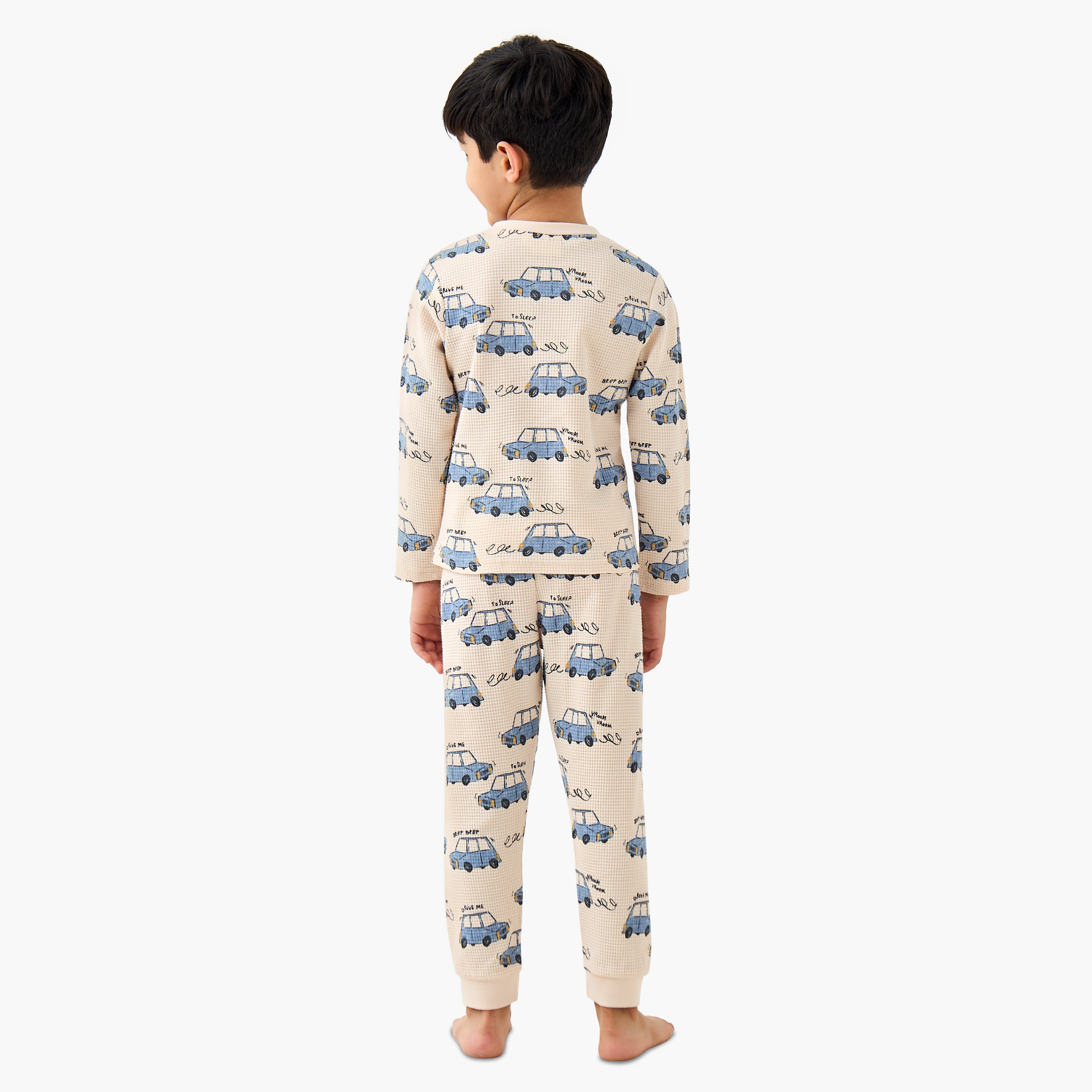 Juniors Cotton Crew Neck Long Sleeves Pyjama Set with Bear Print-boys-clothing-nightwear-image-4