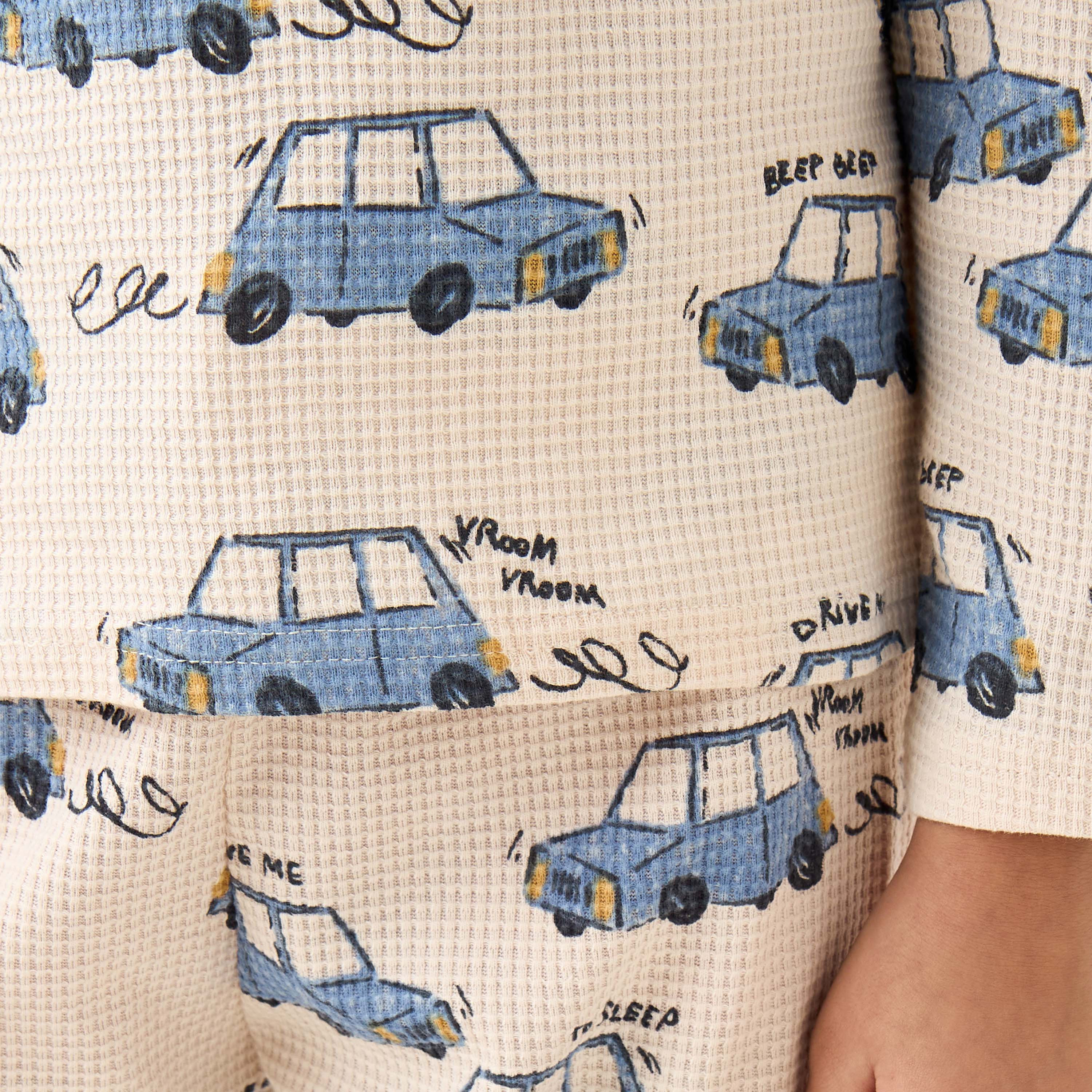 Juniors Cotton Crew Neck Long Sleeves Pyjama Set with Bear Print-boys-clothing-nightwear-image-6