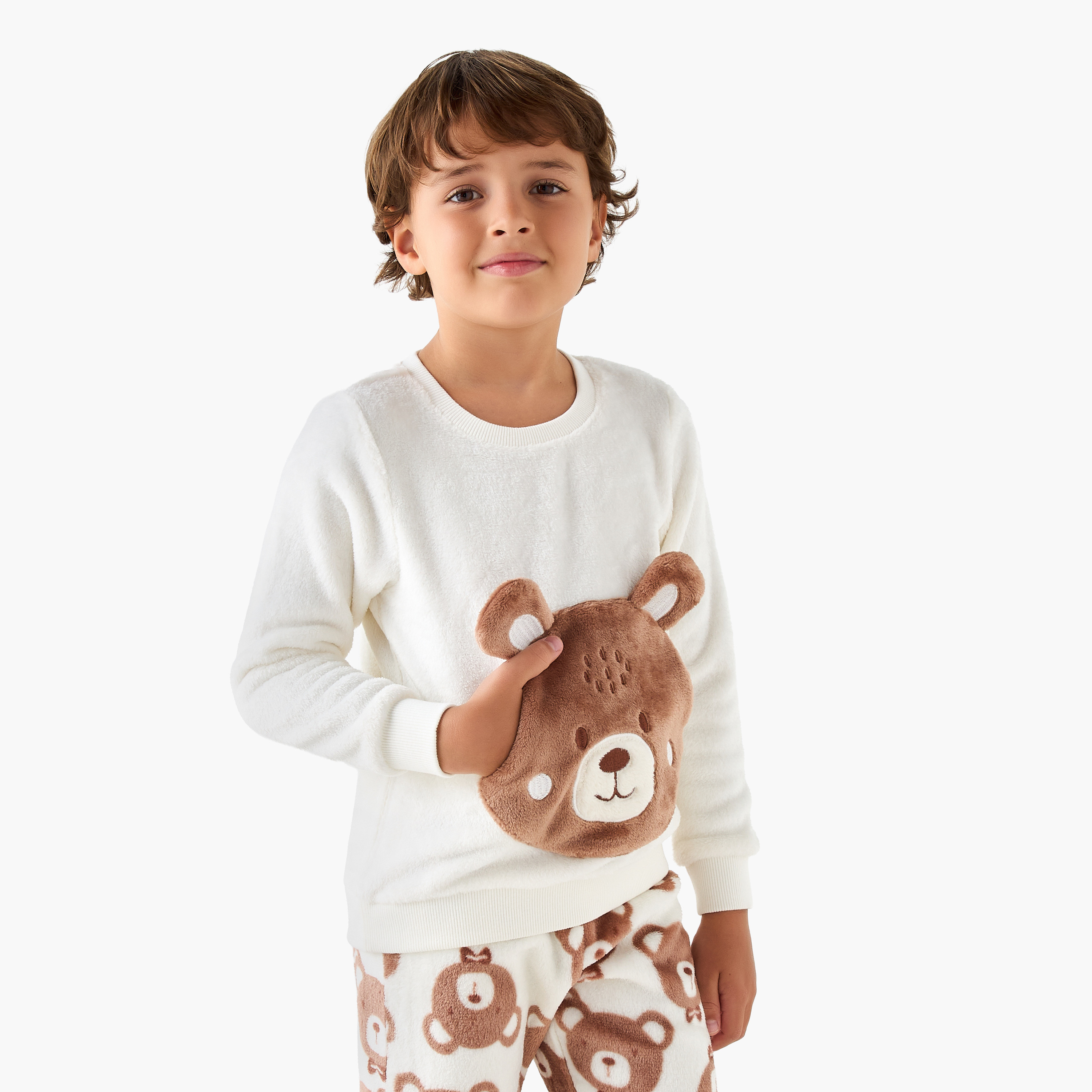 Juniors Bear Applique T-shirt and Pyjama Set-boys-clothing-nightwear-image-2