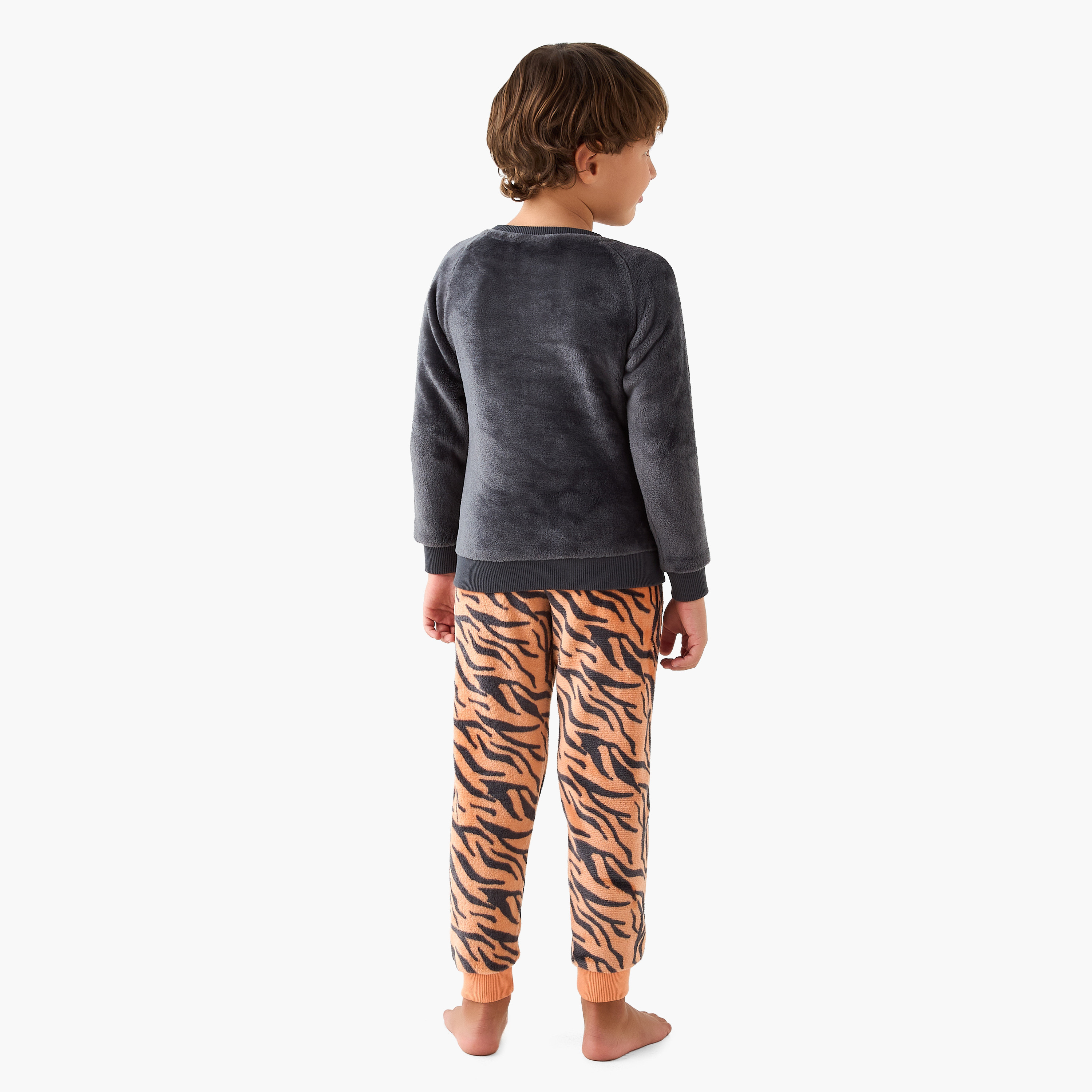 Juniors Tiger Applique Sweatshirt and Pyjama Set-boys-clothing-nightwear-image-4