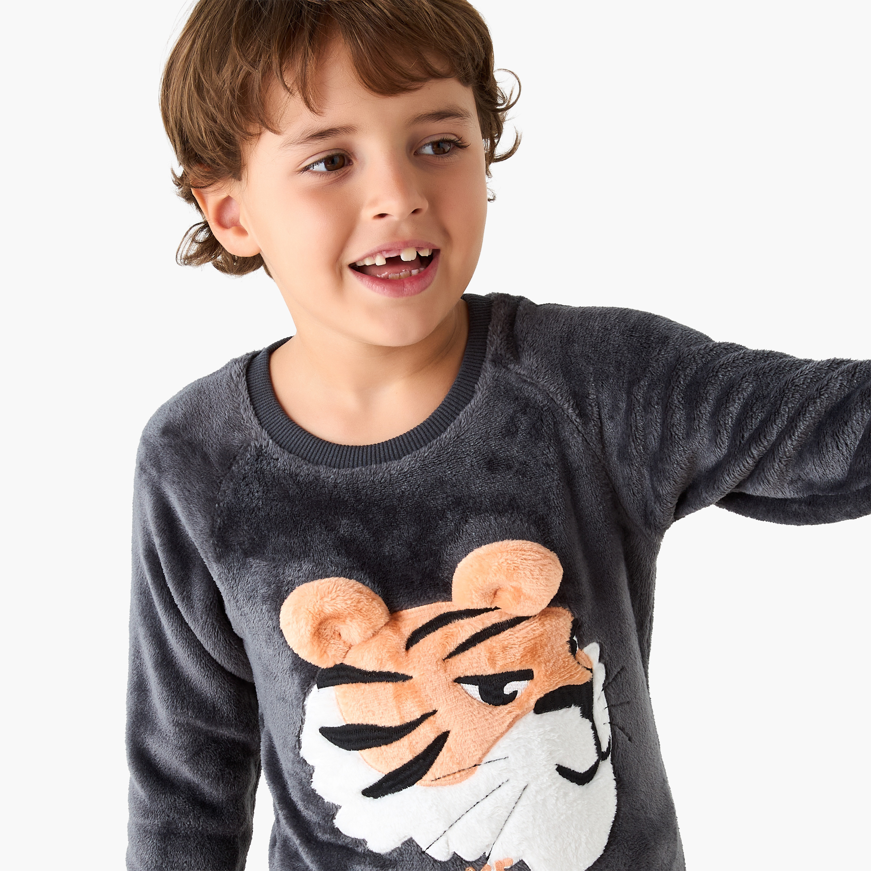 Juniors Tiger Applique Sweatshirt and Pyjama Set-boys-clothing-nightwear-image-5