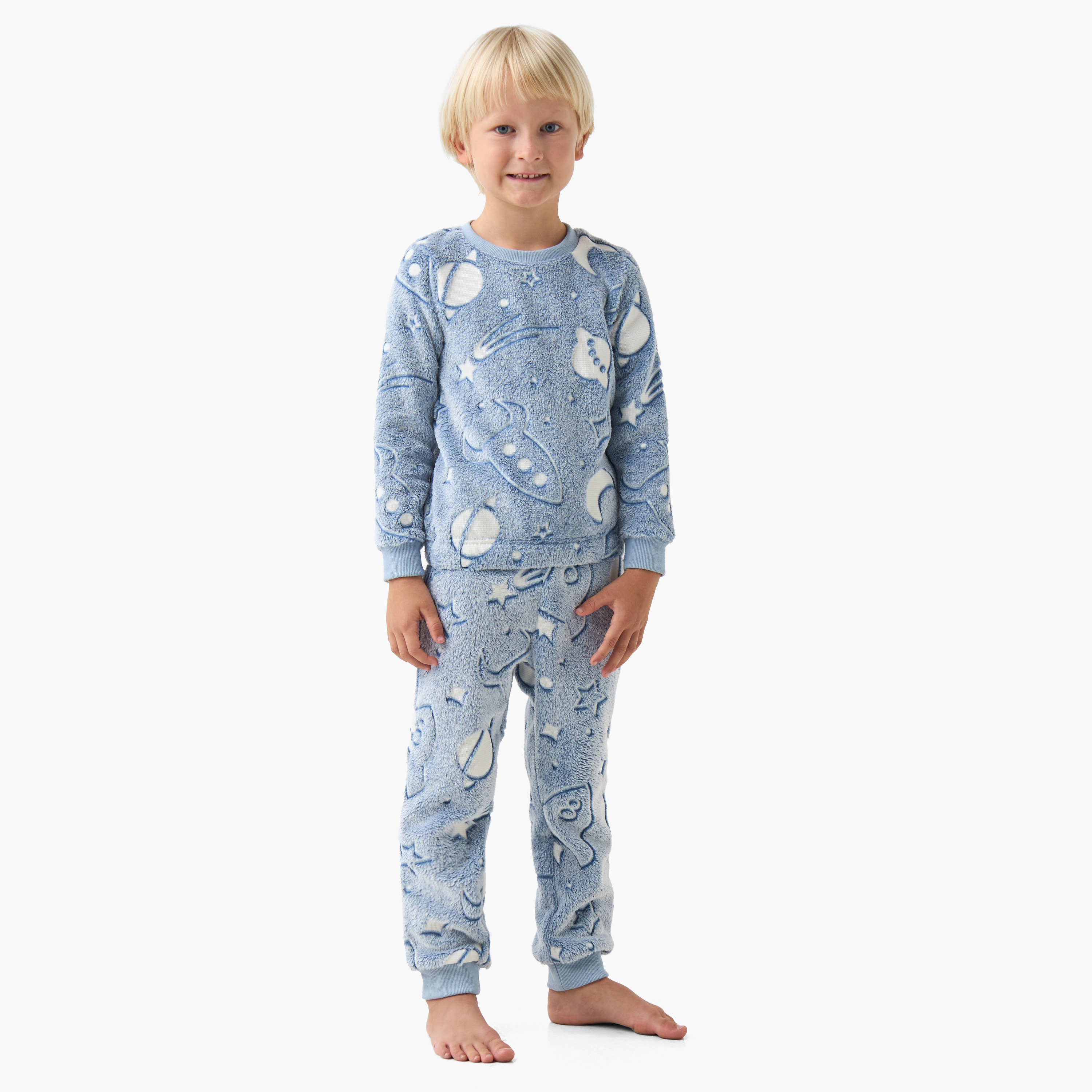 Juniors Boys Pyjama Set with Space Print - Polyester - Long Sleeves - Crew Neck-boys-clothing-nightwear-image-1