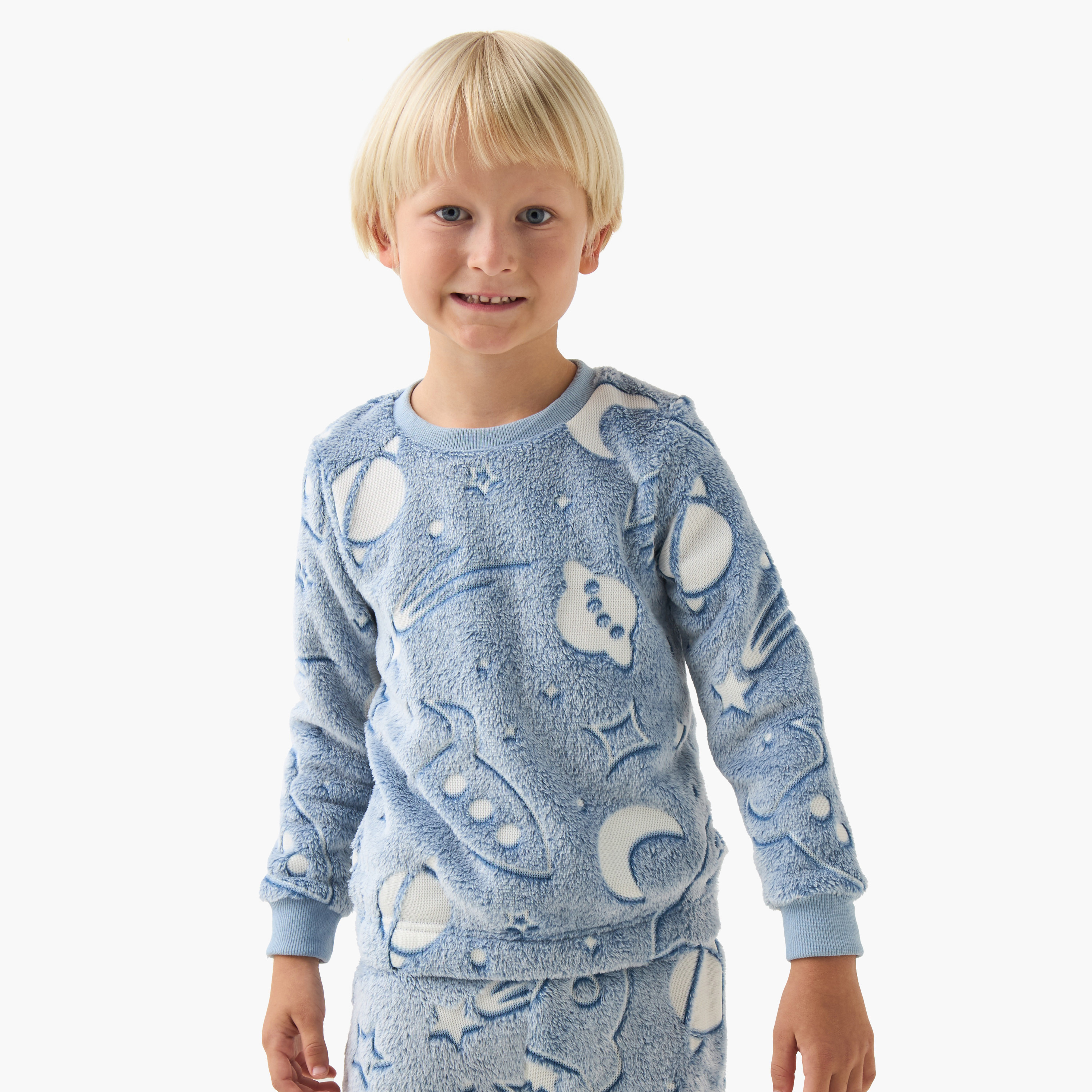Juniors Boys Pyjama Set with Space Print - Polyester - Long Sleeves - Crew Neck-boys-clothing-nightwear-image-2