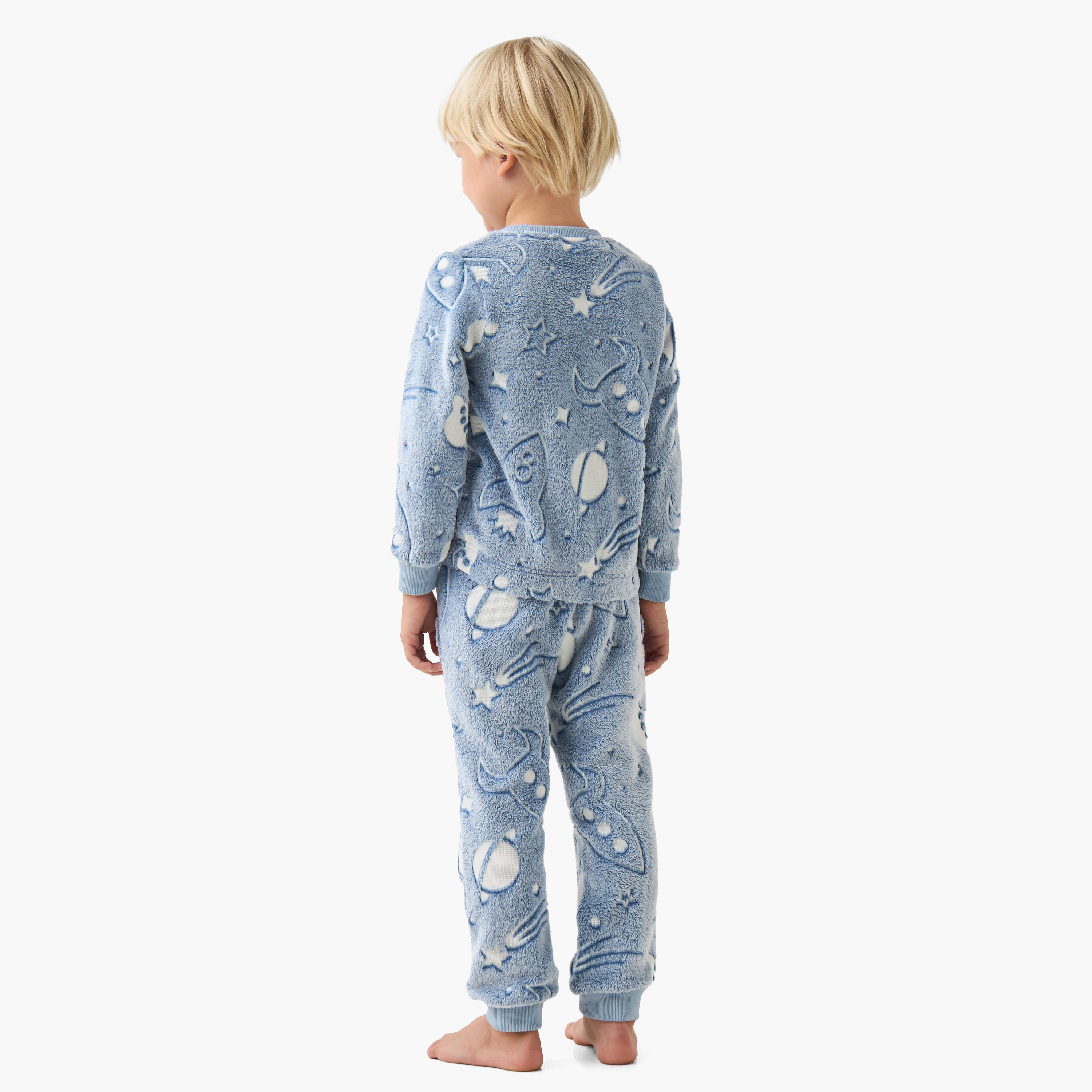 Juniors Boys Pyjama Set with Space Print - Polyester - Long Sleeves - Crew Neck-boys-clothing-nightwear-image-4