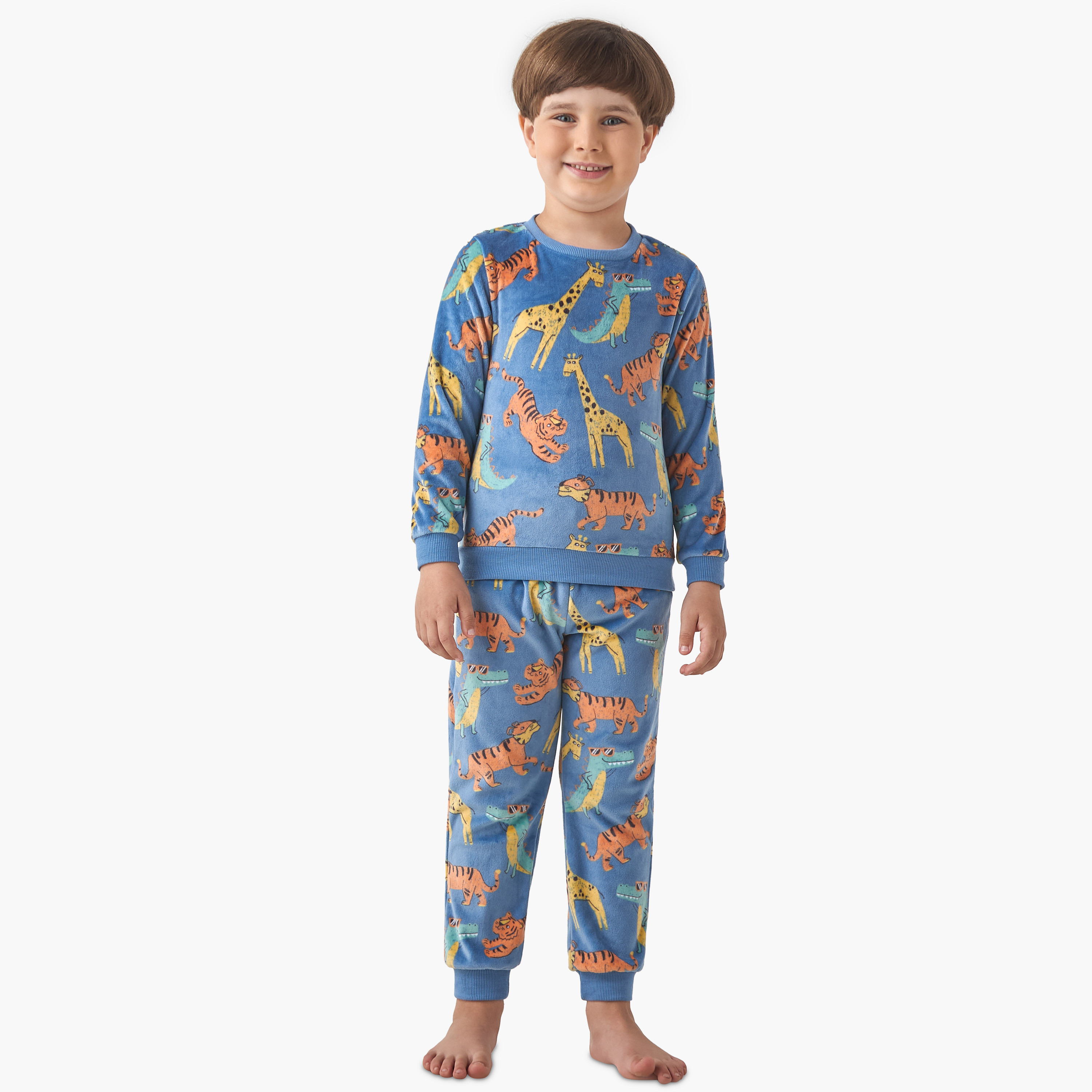 Juniors Boys Pyjama Set with Wild Animal Print - Polyester Blend - Long Sleeves - Crew Neck-boys-clothing-nightwear-image-1