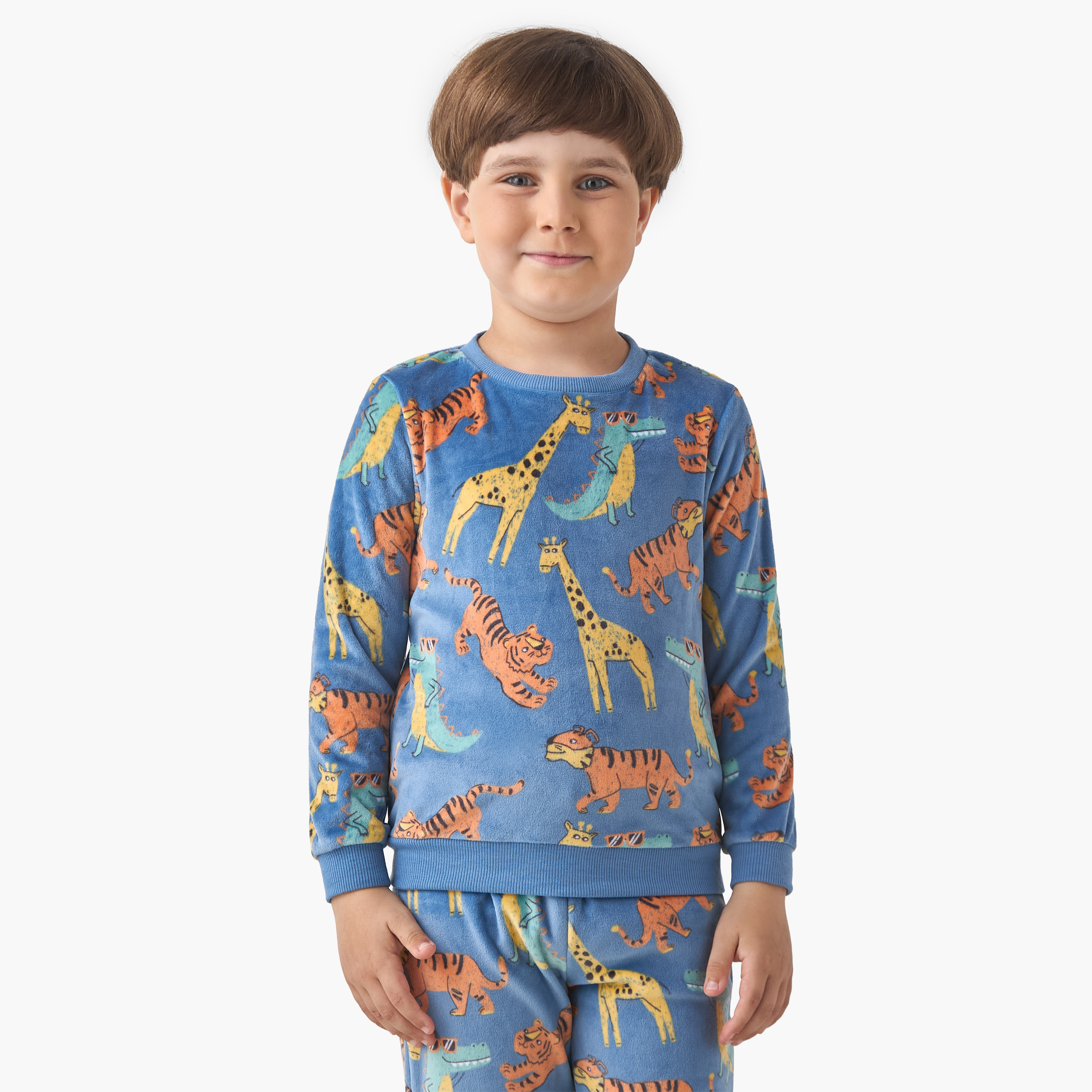Juniors Boys Pyjama Set with Wild Animal Print - Polyester Blend - Long Sleeves - Crew Neck-boys-clothing-nightwear-image-2