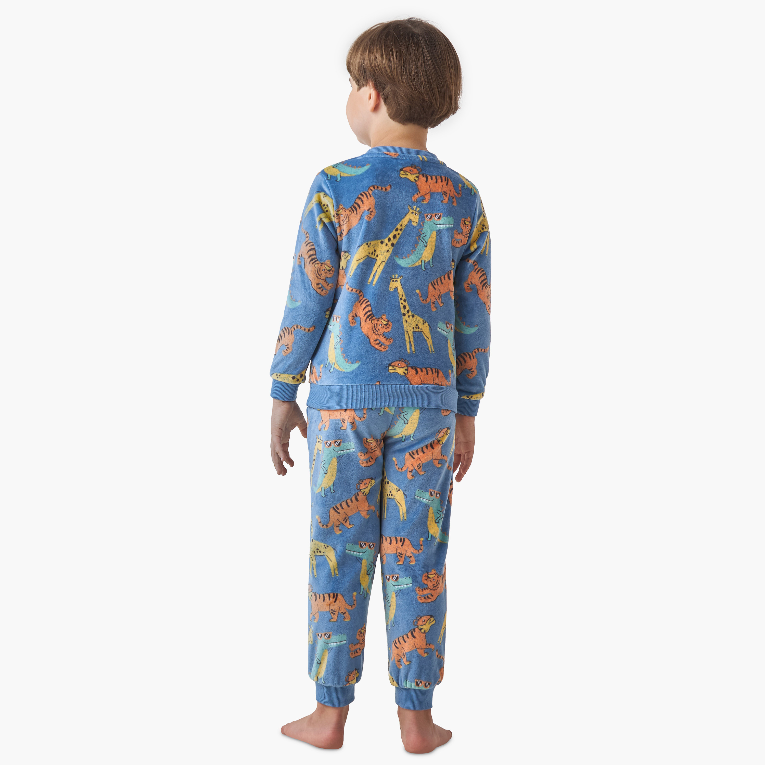 Juniors Boys Pyjama Set with Wild Animal Print - Polyester Blend - Long Sleeves - Crew Neck-boys-clothing-nightwear-image-4