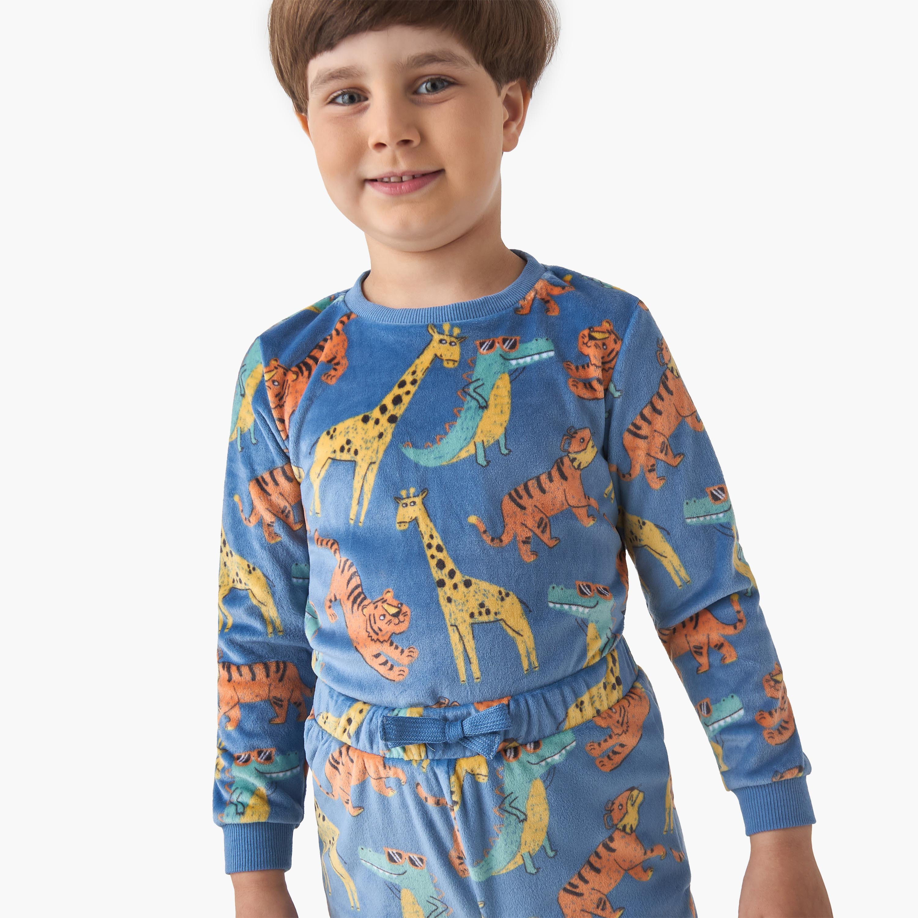 Juniors Boys Pyjama Set with Wild Animal Print - Polyester Blend - Long Sleeves - Crew Neck-boys-clothing-nightwear-image-5