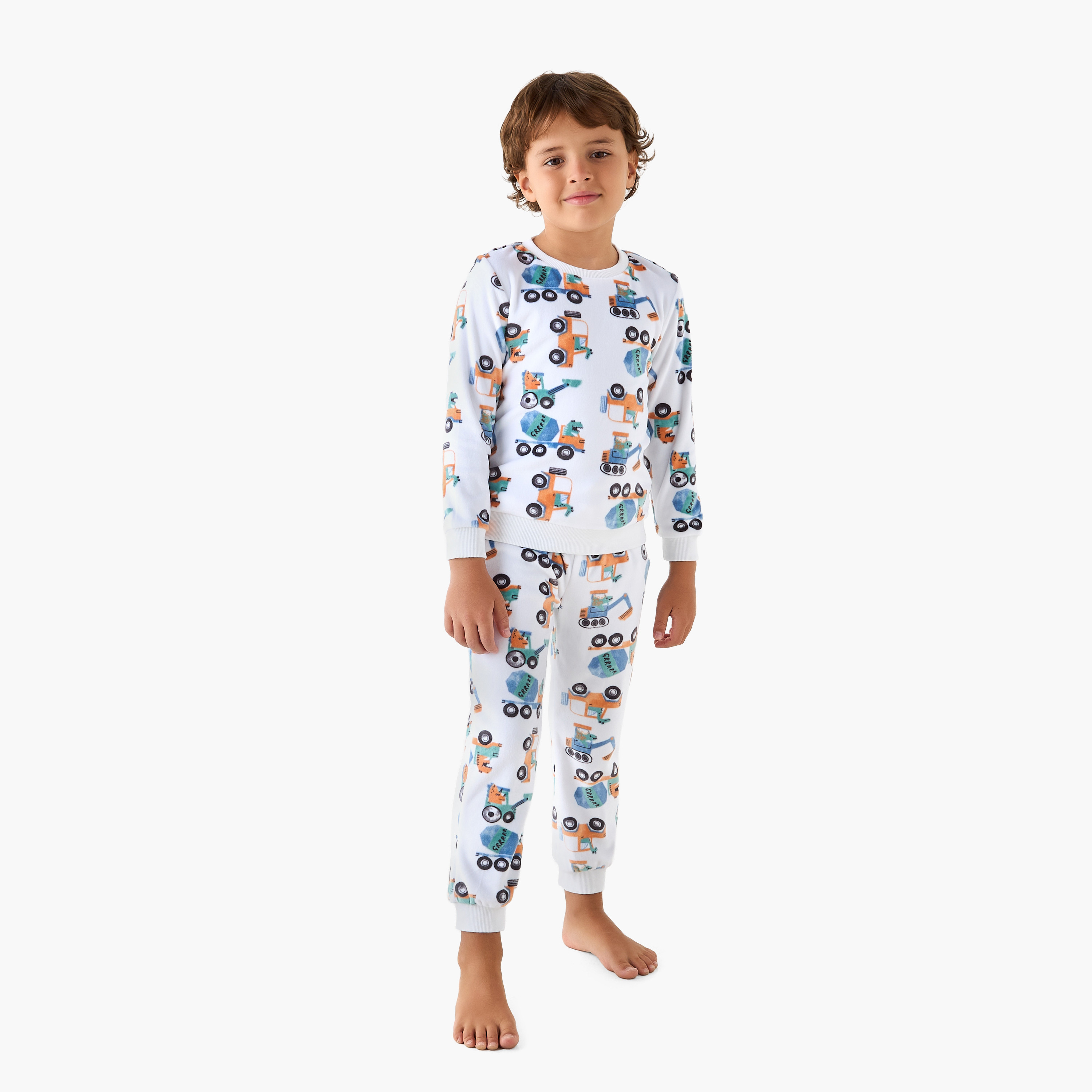 Juniors Construction Vehicle Print T-shirt and Pyjama Set-boys-clothing-nightwear-image-1