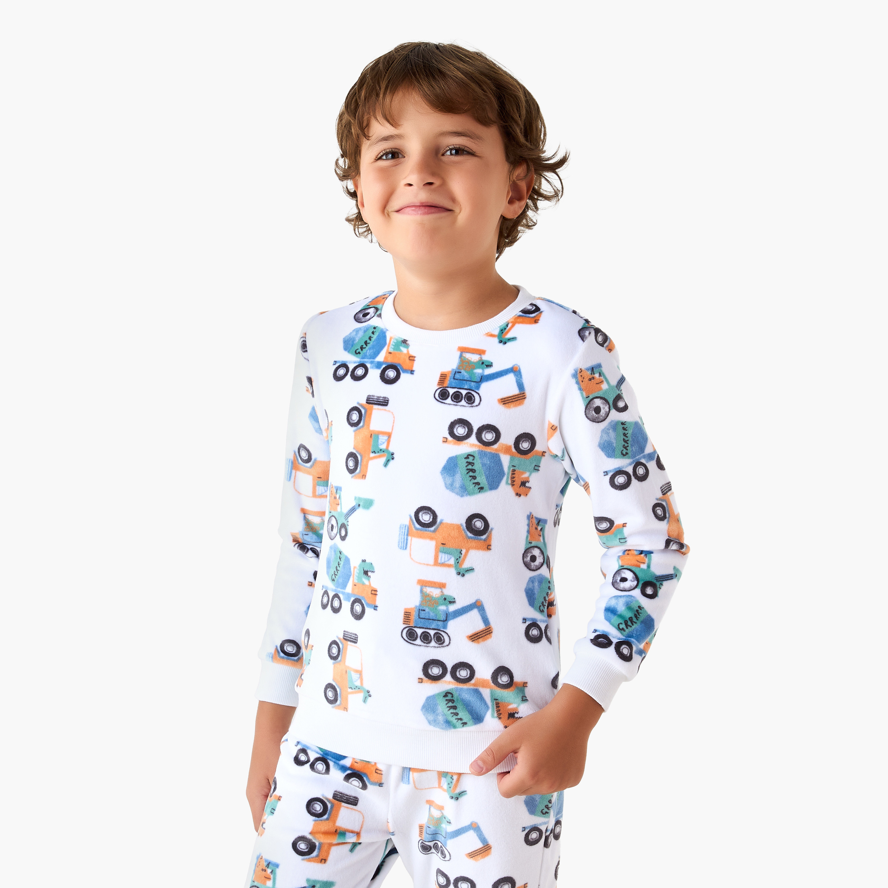 Juniors Construction Vehicle Print T-shirt and Pyjama Set-boys-clothing-nightwear-image-2