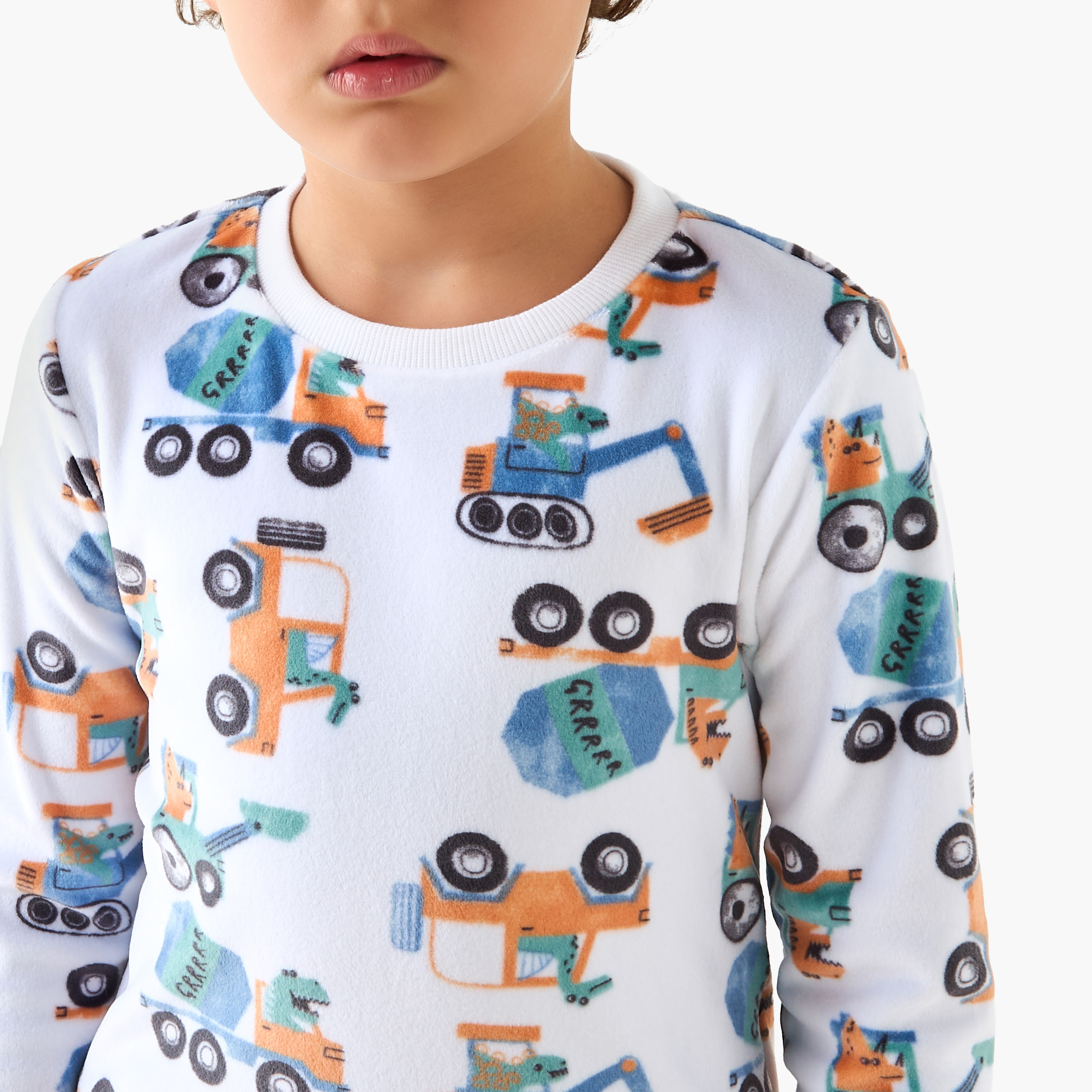 Juniors Construction Vehicle Print T-shirt and Pyjama Set-boys-clothing-nightwear-image-5