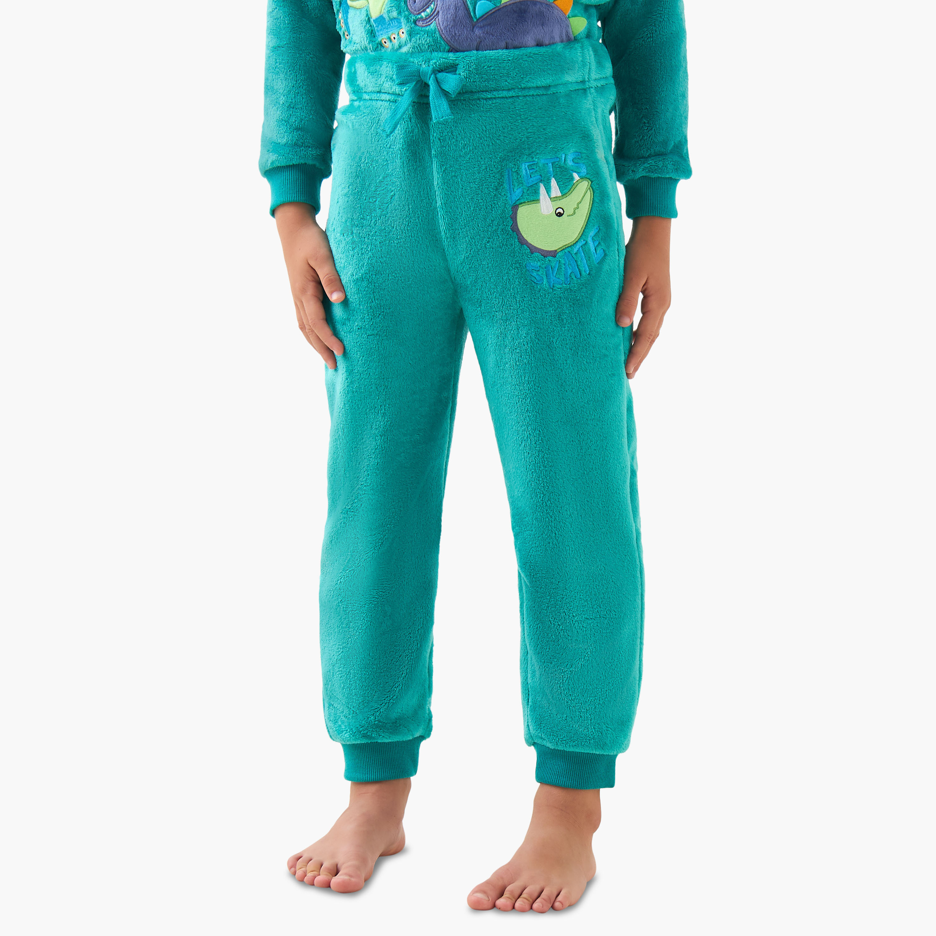 Juniors Cotton Crew Neck Long Sleeve Pyjama Set with Dinosaur Applique-boys-clothing-nightwear-image-3