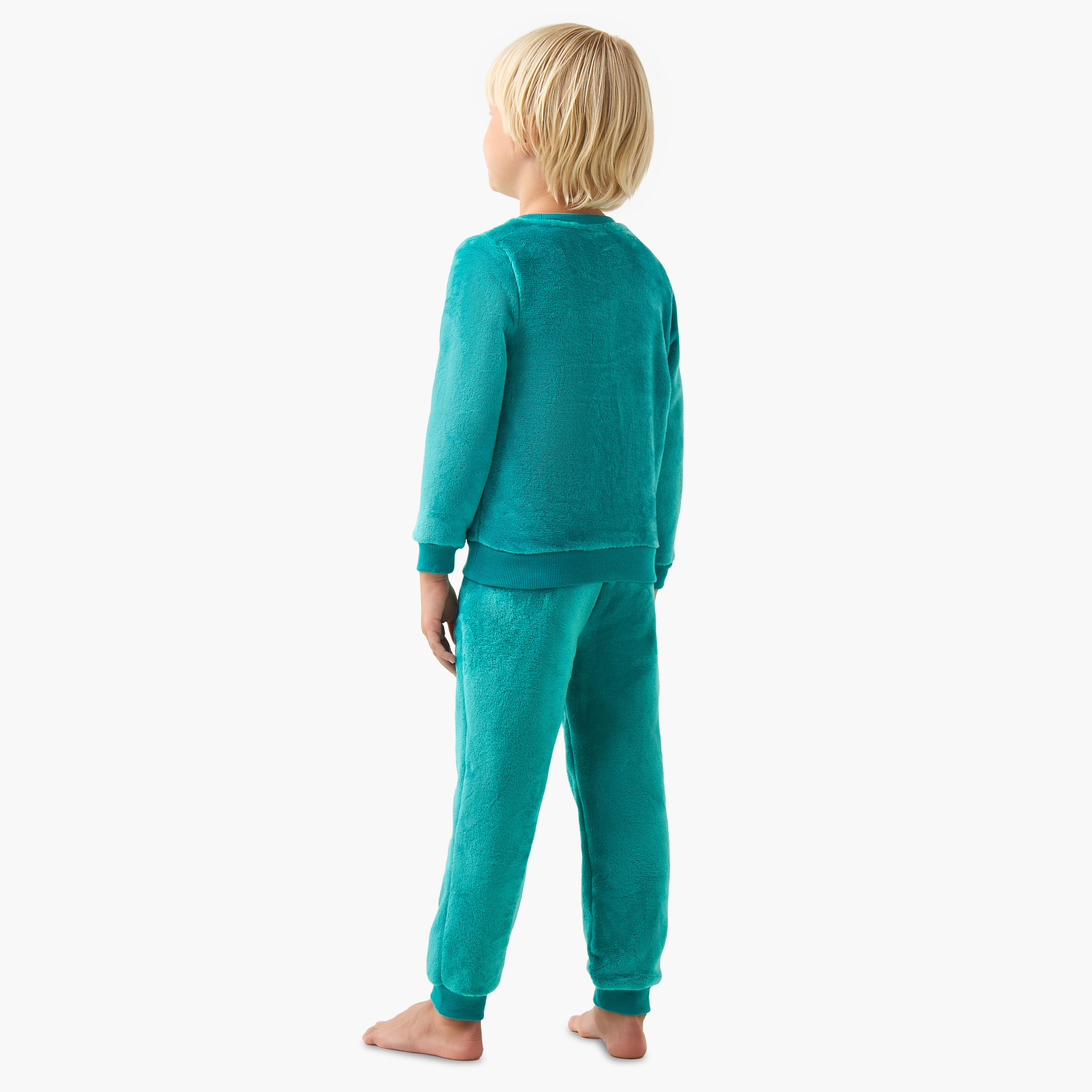 Juniors Cotton Crew Neck Long Sleeve Pyjama Set with Dinosaur Applique-boys-clothing-nightwear-image-4