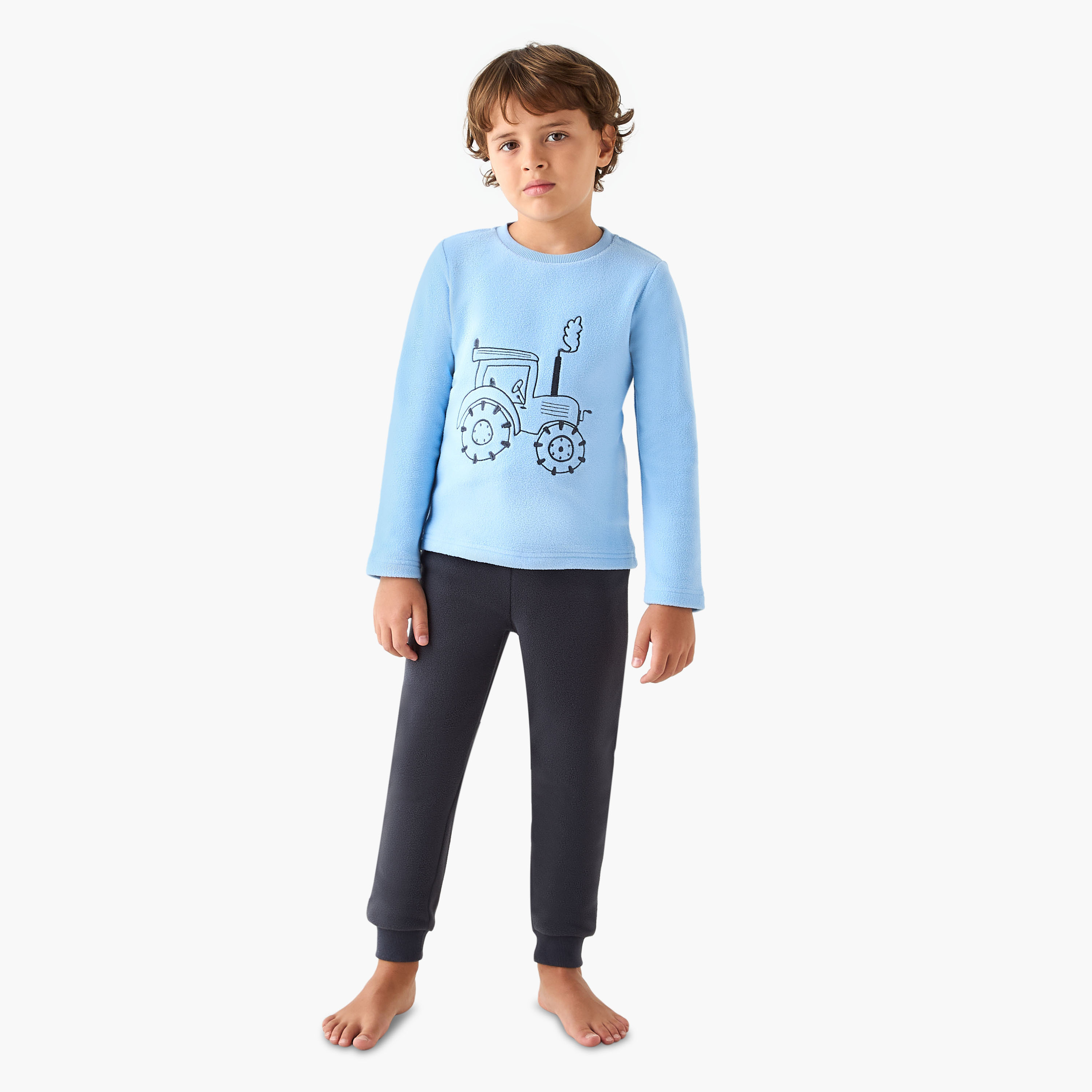 Juniors Boys Pyjama Set with Embroidery - Long Sleeves - Crew Neck-boys-clothing-nightwear-image-1