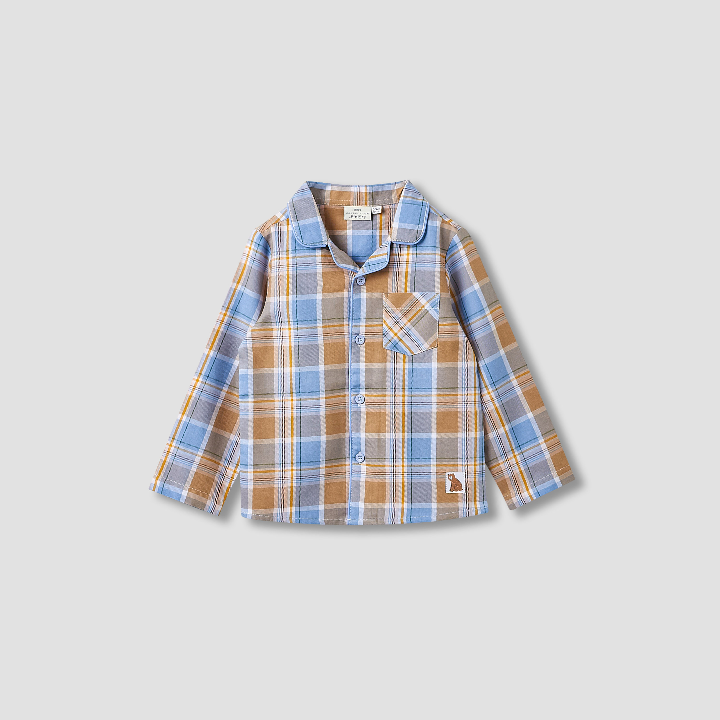 Juniors Boys Pyjama Set with Checks - Cotton - Long Sleeves - Collar-boys-clothing-nightwear-image-2