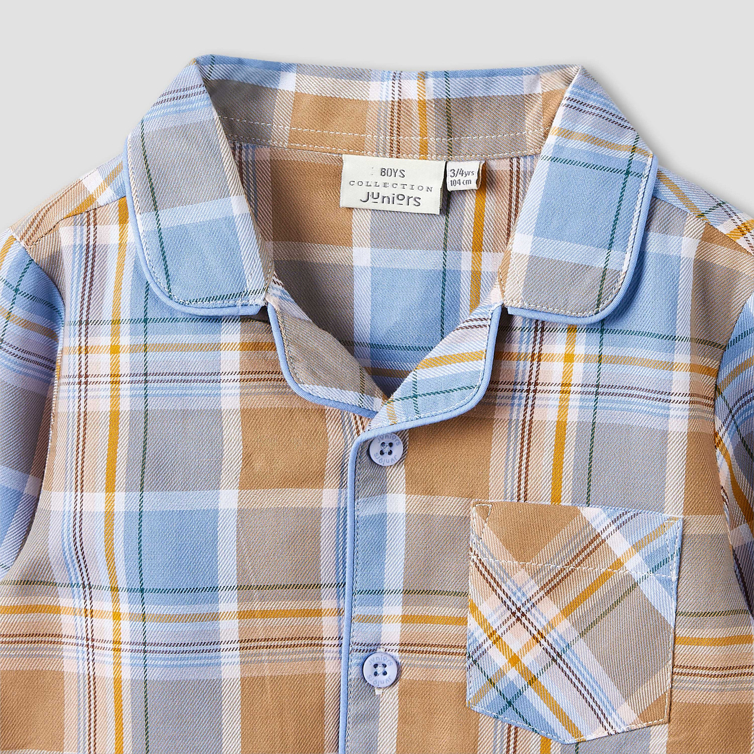 Juniors Boys Pyjama Set with Checks - Cotton - Long Sleeves - Collar-boys-clothing-nightwear-image-4