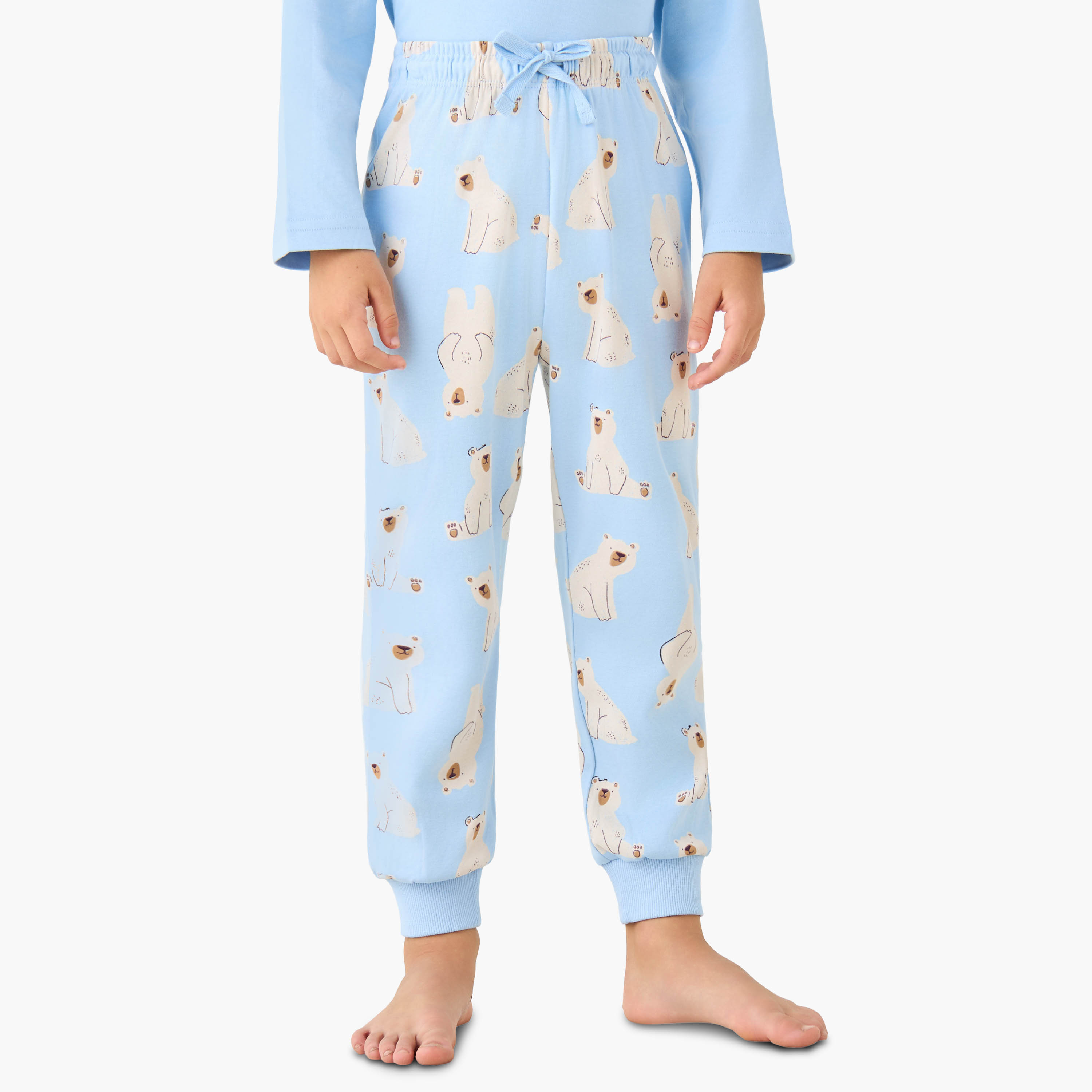 Juniors Cotton Crew Neck Long Sleeves Pyjama Set with Bear Print-boys-clothing-nightwear-image-3