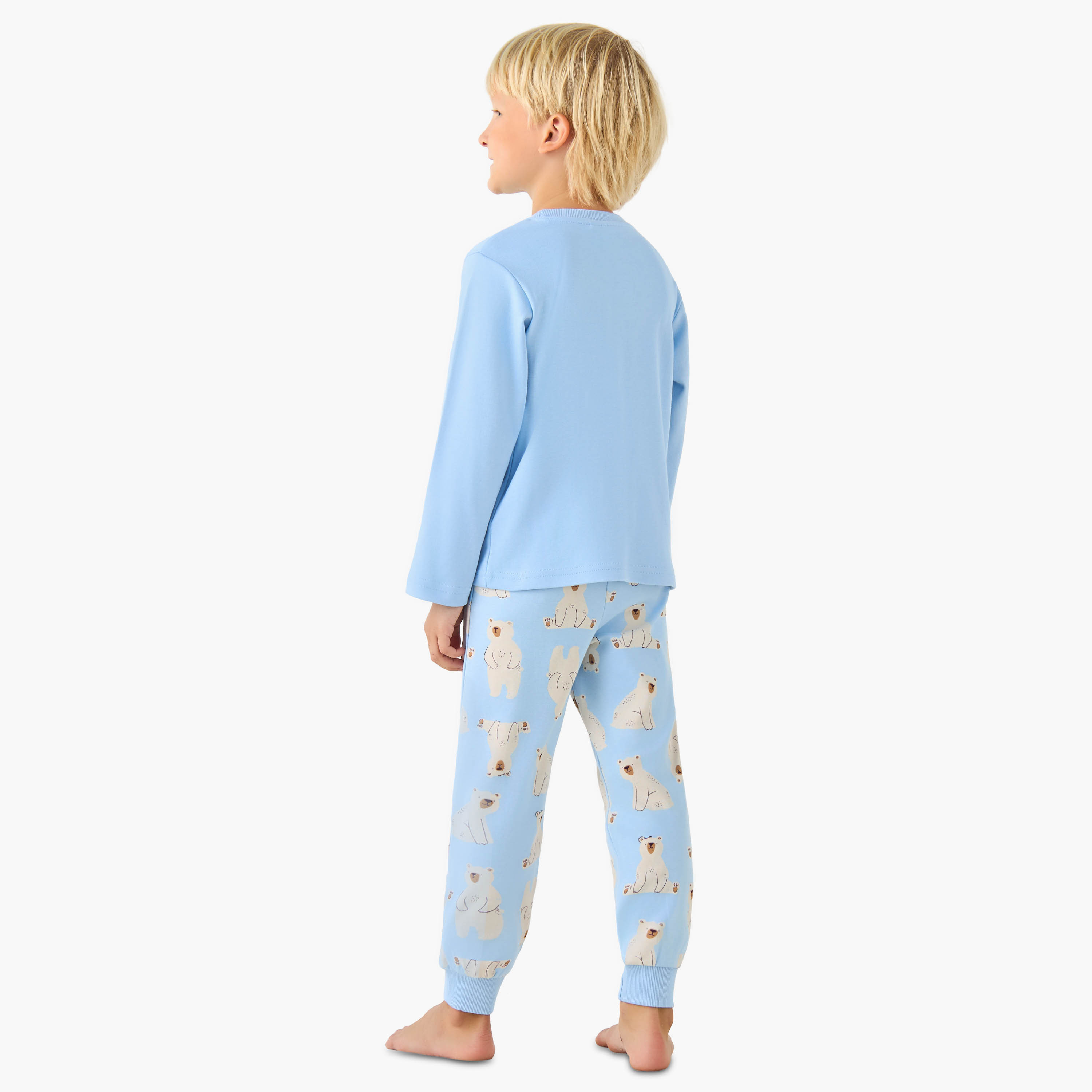 Juniors Cotton Crew Neck Long Sleeves Pyjama Set with Bear Print-boys-clothing-nightwear-image-4