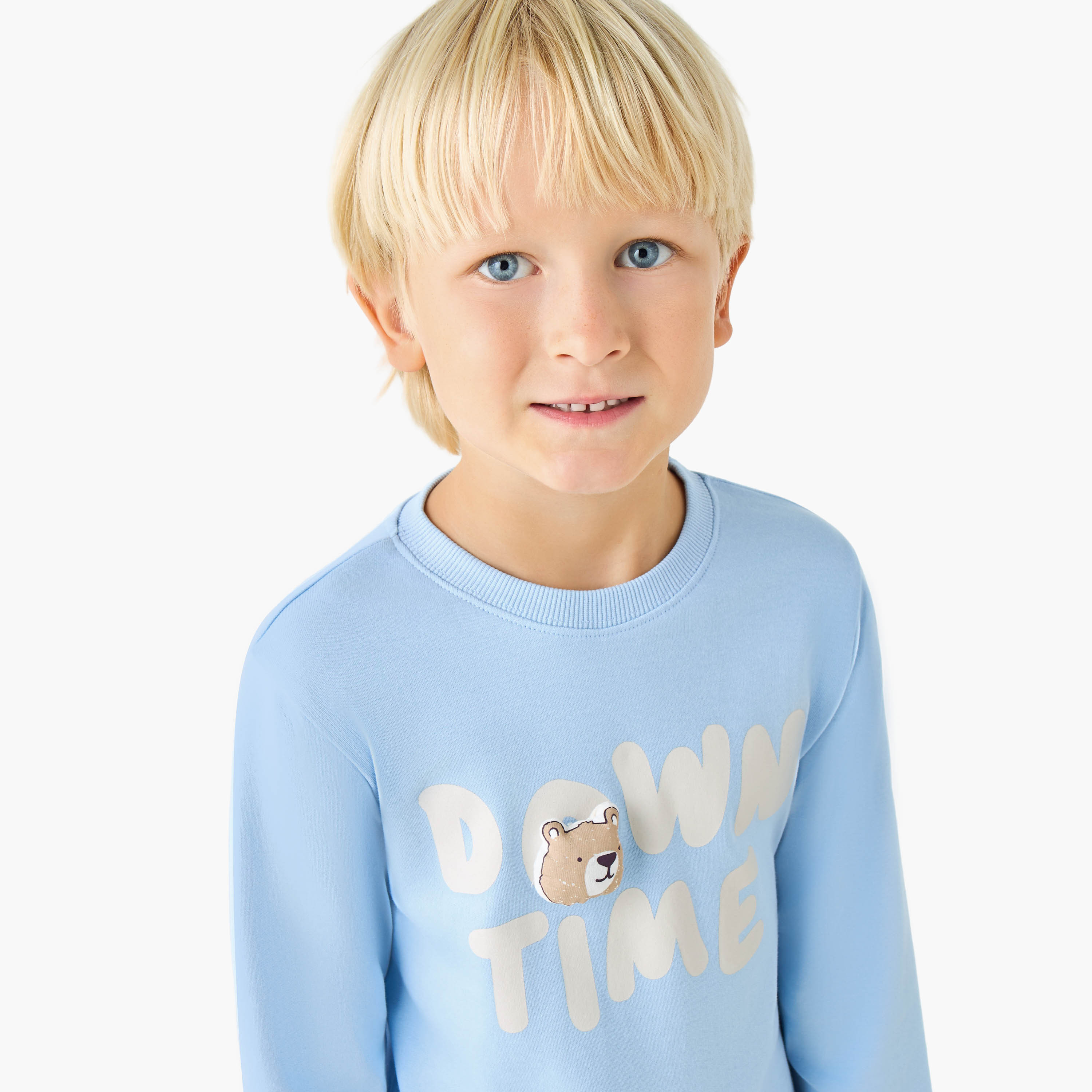 Juniors Cotton Crew Neck Long Sleeves Pyjama Set with Bear Print-boys-clothing-nightwear-image-5
