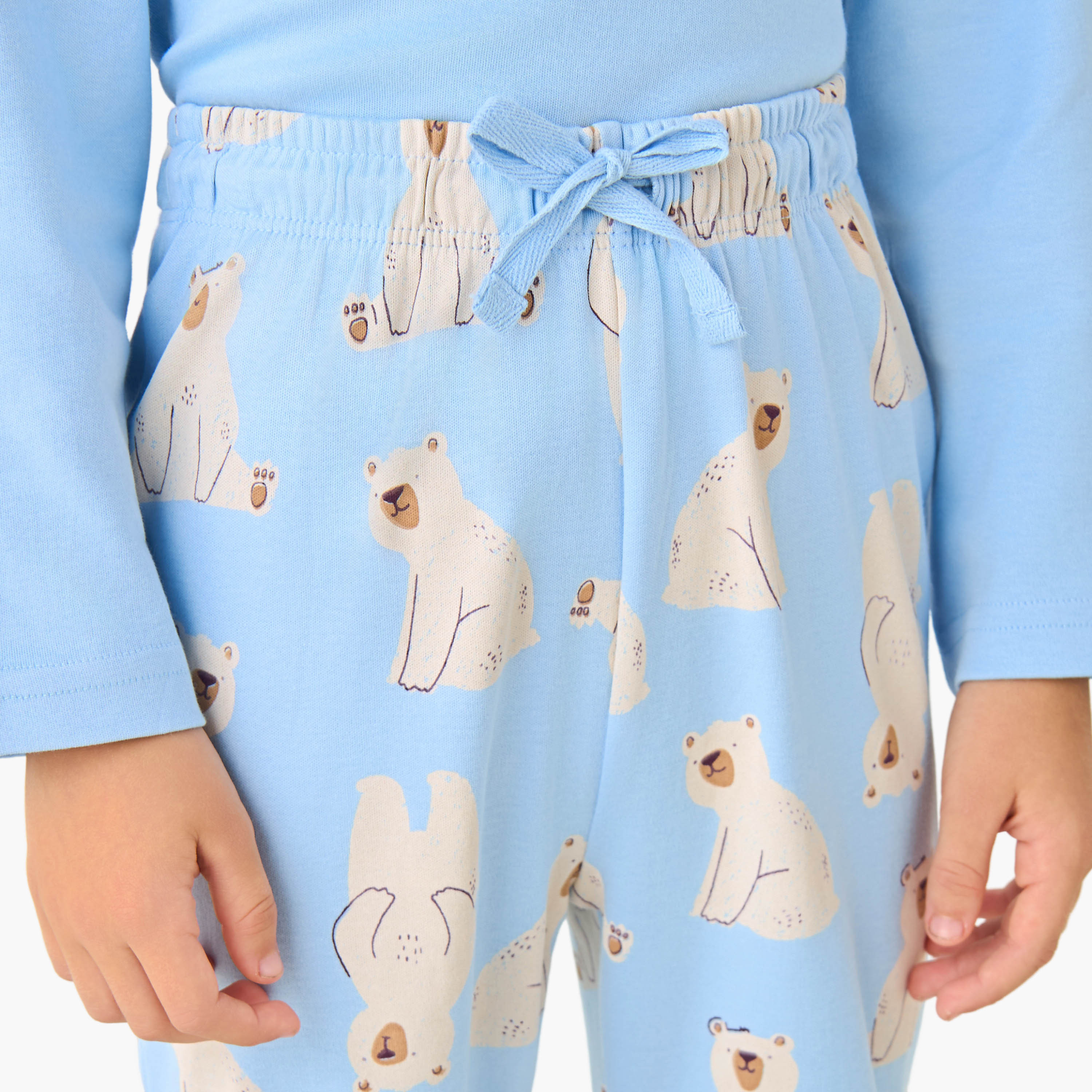 Juniors Cotton Crew Neck Long Sleeves Pyjama Set with Bear Print-boys-clothing-nightwear-image-6