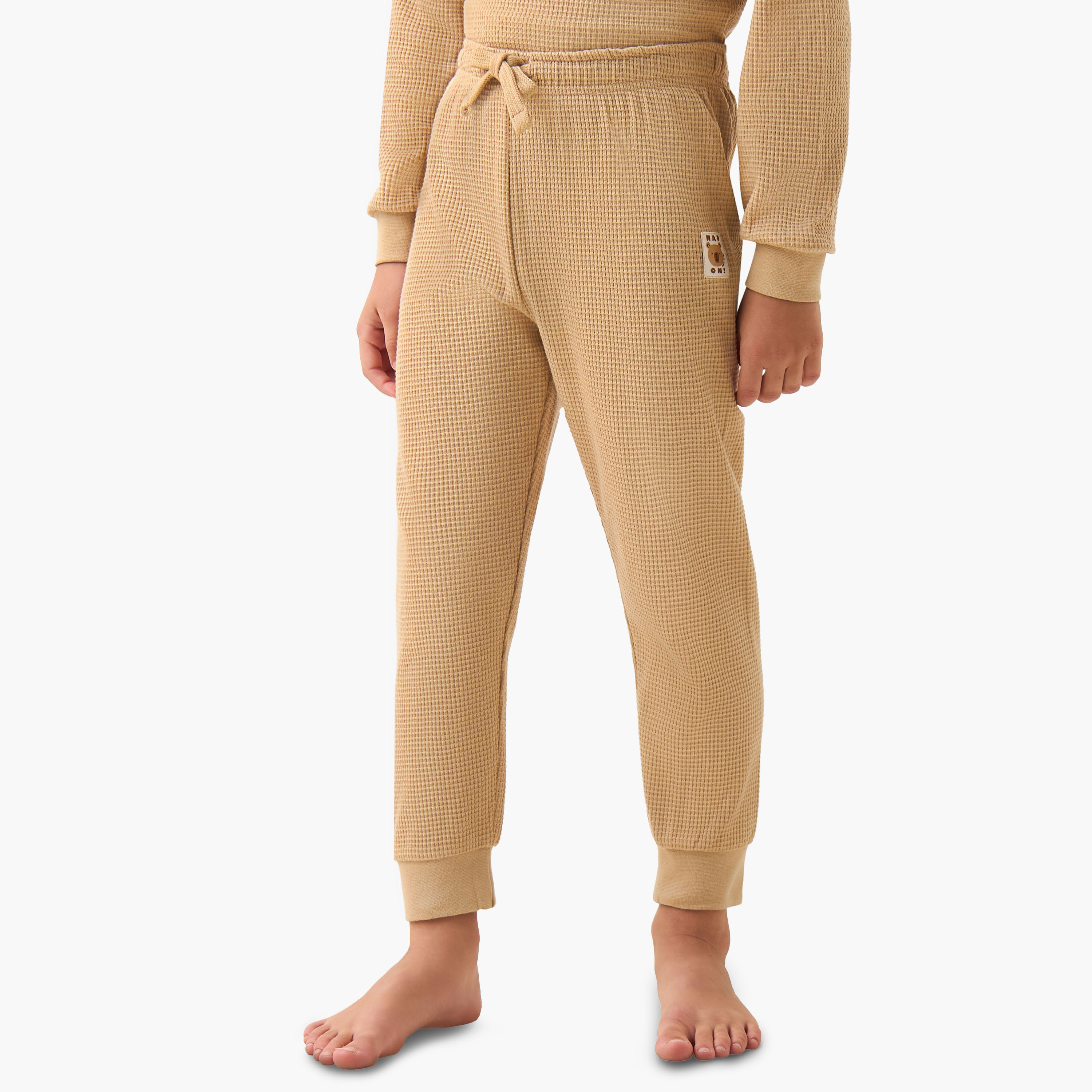 Juniors Cotton Henley Neck Long Sleeves Pyjama Set with Waffle Texture-boys-clothing-nightwear-image-3