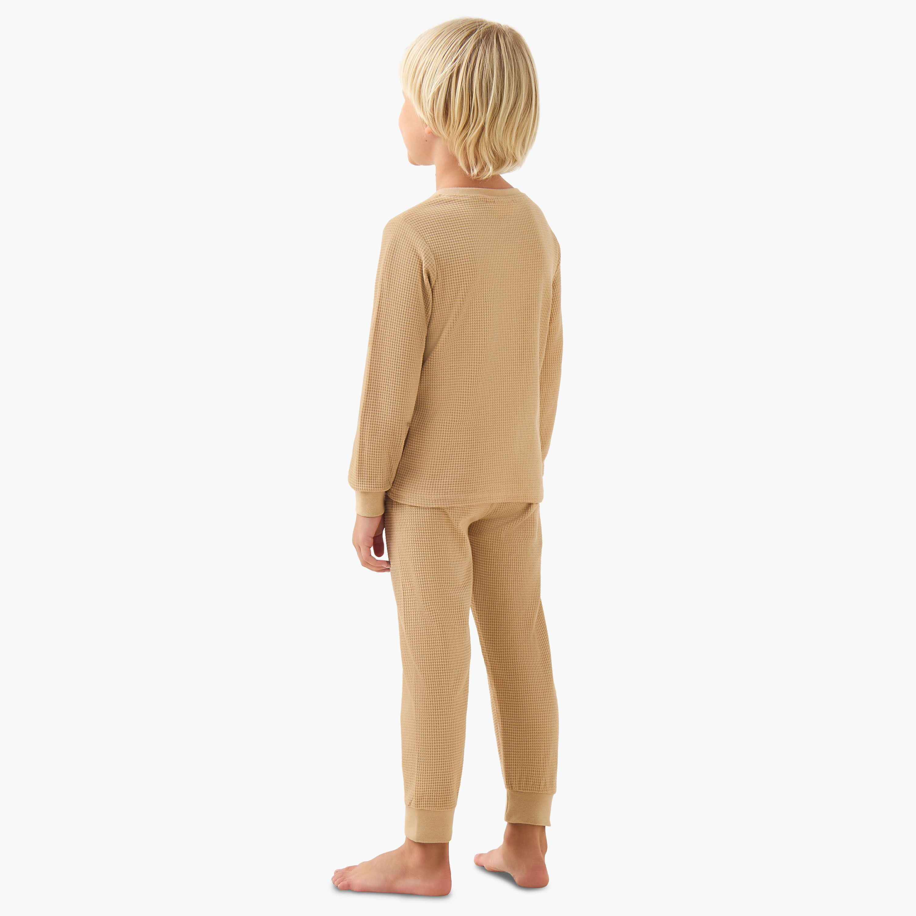 Juniors Cotton Henley Neck Long Sleeves Pyjama Set with Waffle Texture-boys-clothing-nightwear-image-4