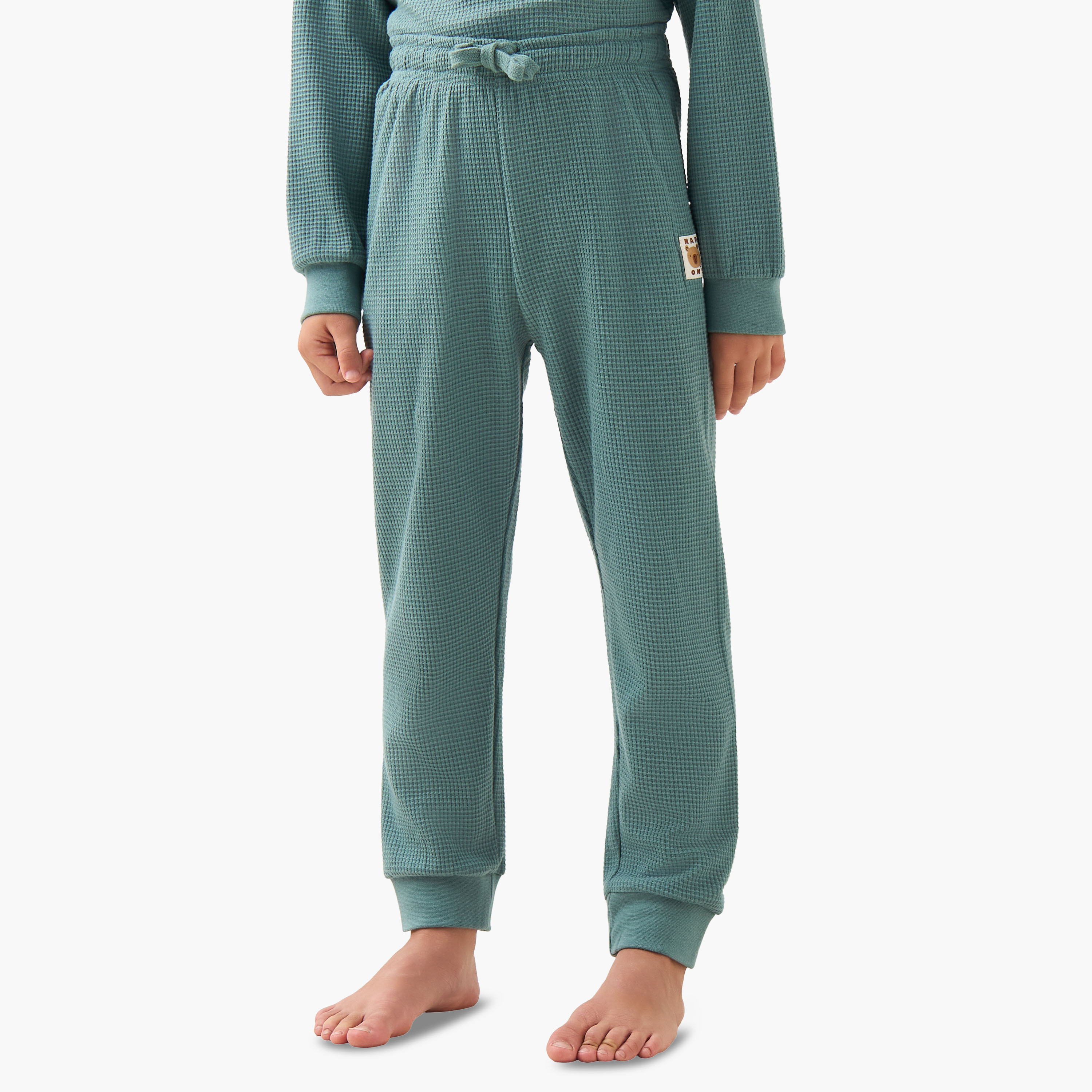طقم بيجاما قطن بياقة مستديرة وأكمام طويلة بملمس وافل من جونيورز-boys-clothing-nightwear-image-3