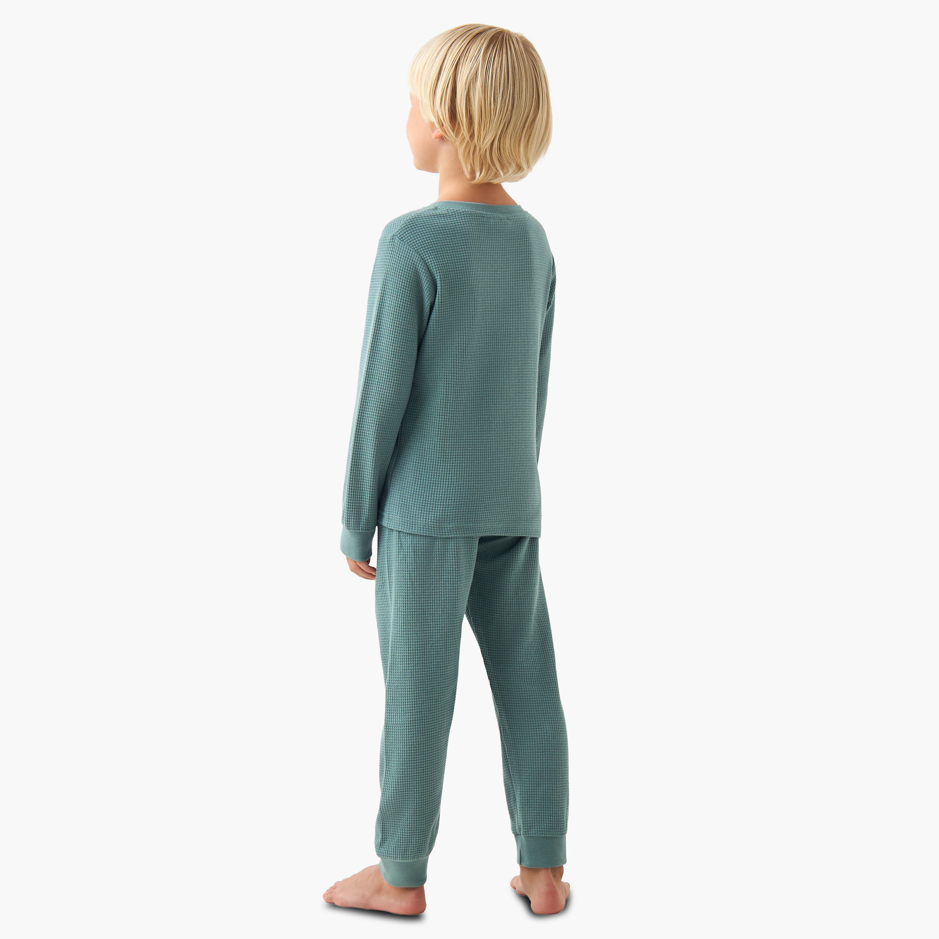 طقم بيجاما قطن بياقة مستديرة وأكمام طويلة بملمس وافل من جونيورز-boys-clothing-nightwear-image-4