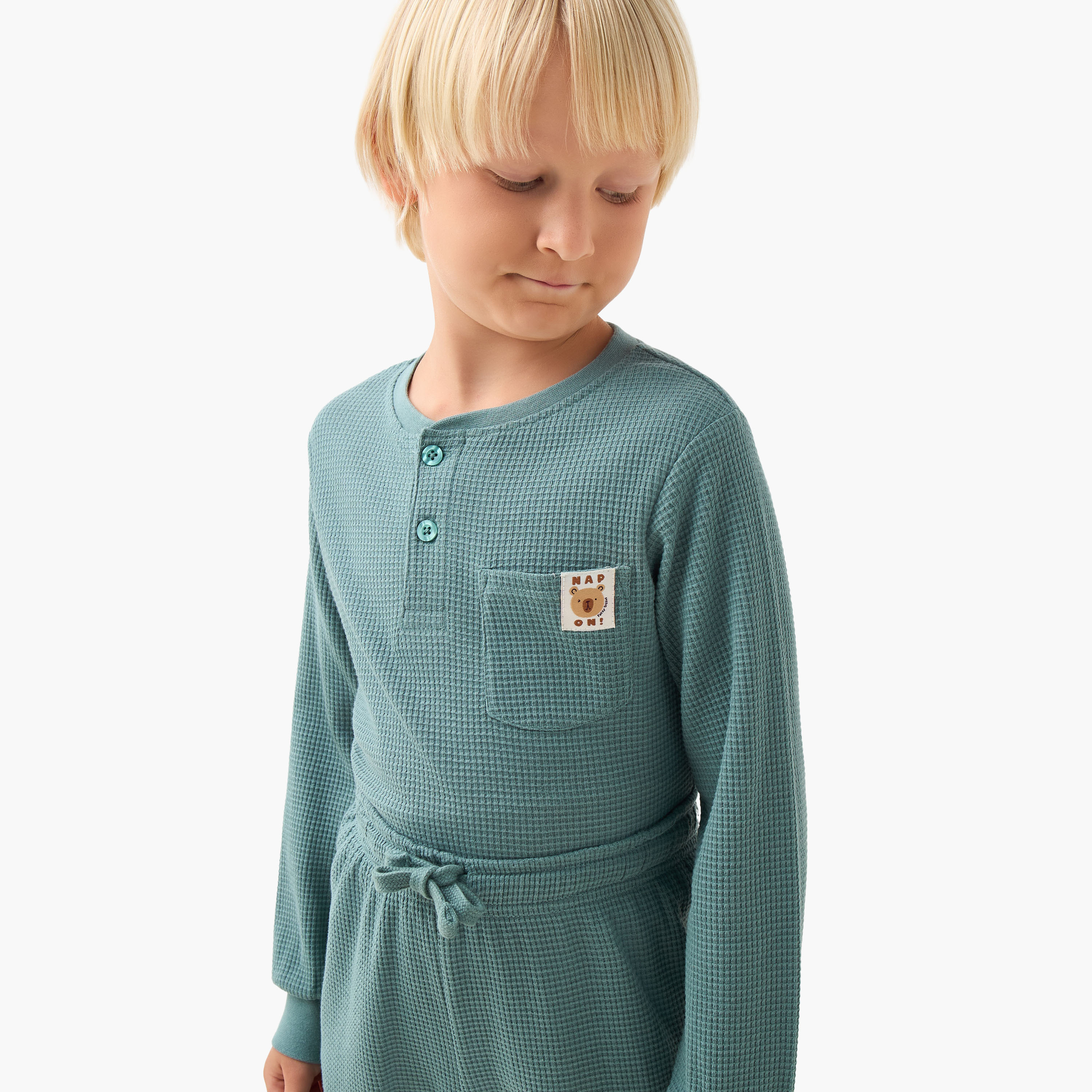 طقم بيجاما قطن بياقة مستديرة وأكمام طويلة بملمس وافل من جونيورز-boys-clothing-nightwear-image-5