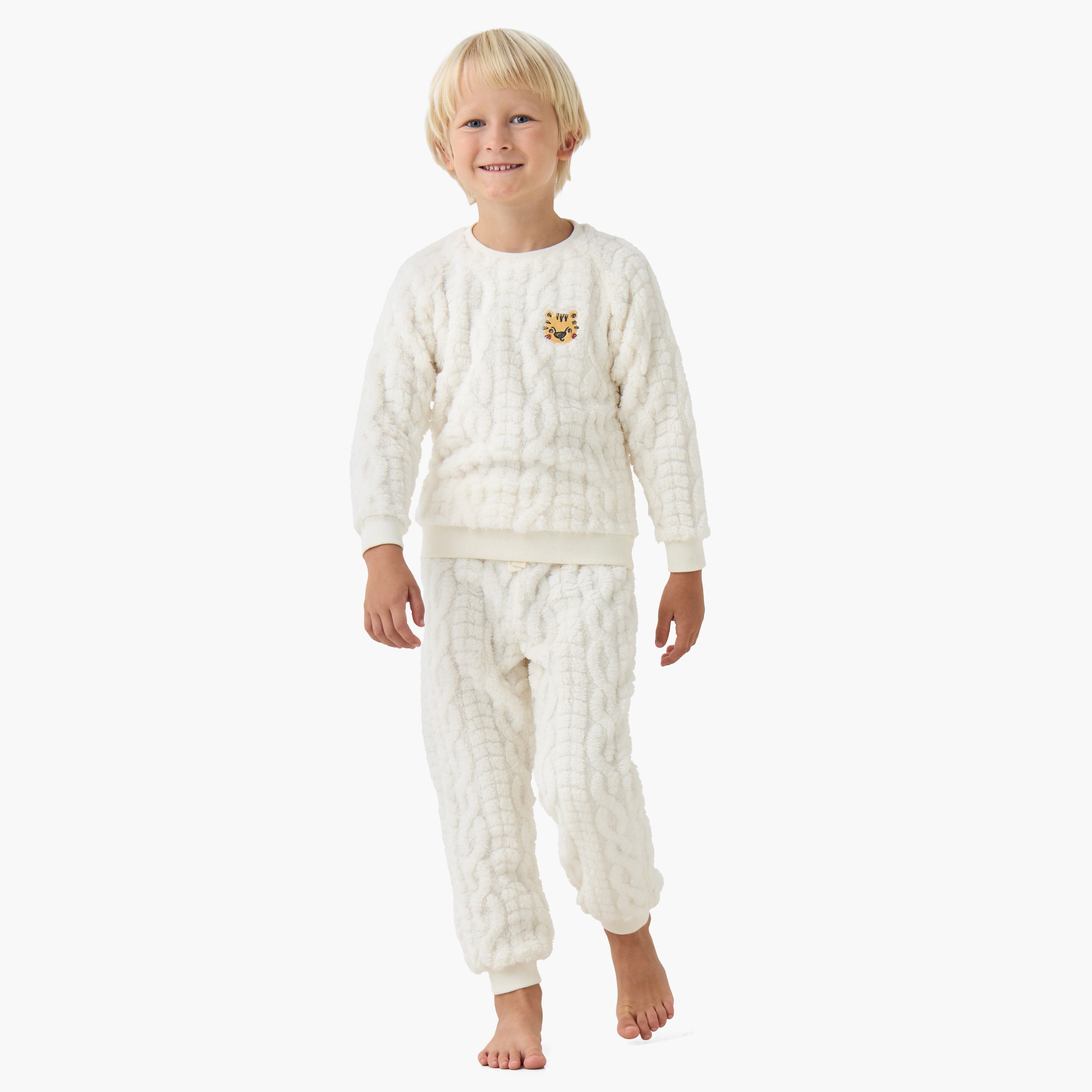 Juniors Boys Pyjama Set with Cable Knit - Polyester - Long Sleeves - Crew Neck-boys-clothing-nightwear-image-1