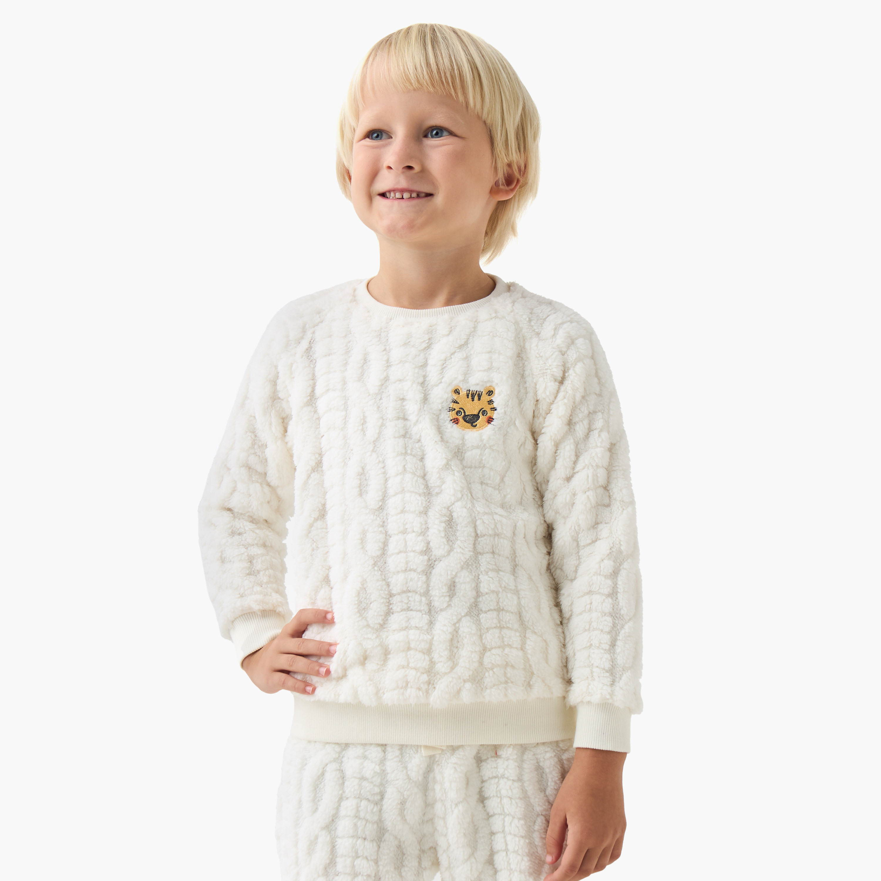Juniors Boys Pyjama Set with Cable Knit - Polyester - Long Sleeves - Crew Neck-boys-clothing-nightwear-image-2