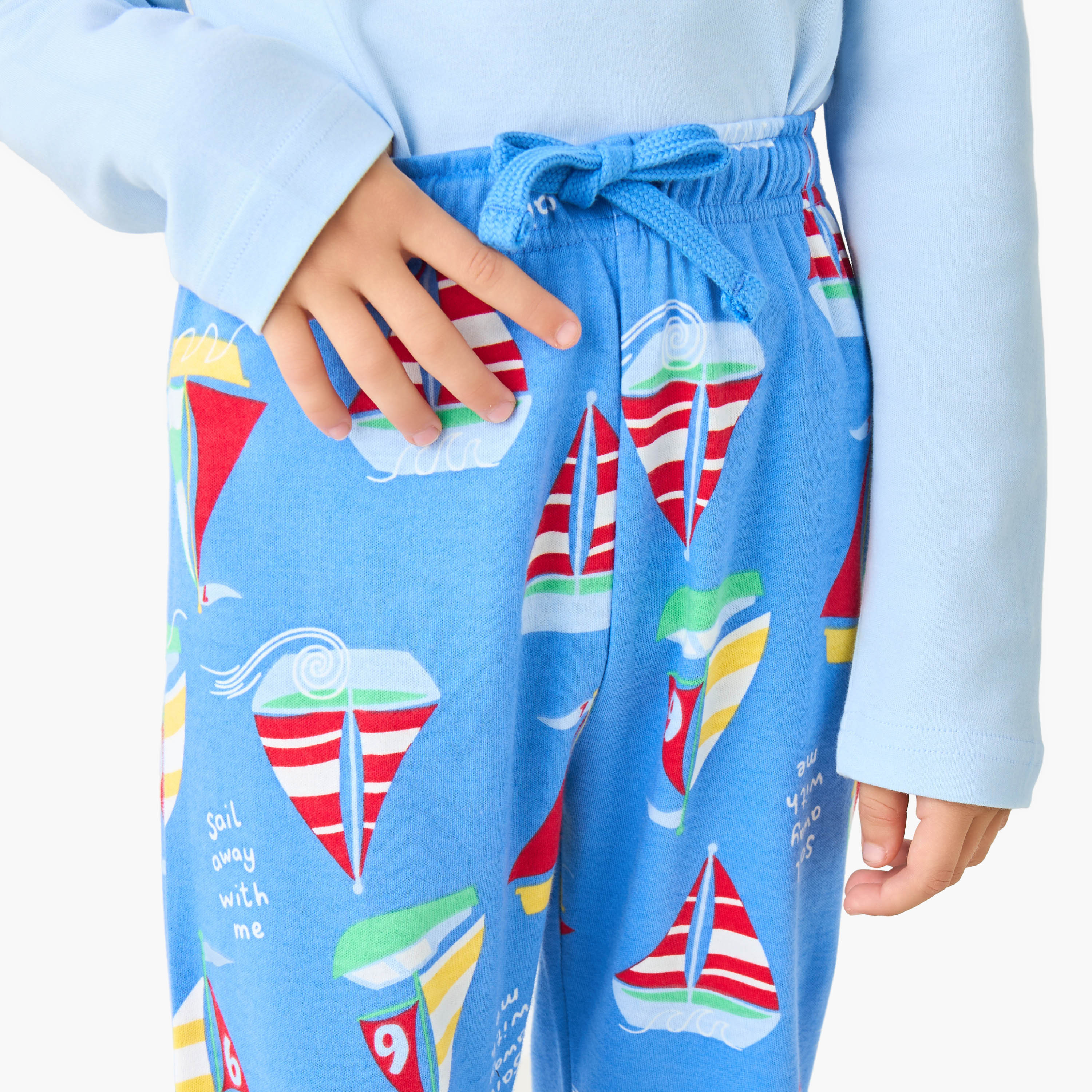Juniors Cotton Crew Neck Long Sleeves Pyjama Set with Sailboat Print-boys-clothing-nightwear-image-6