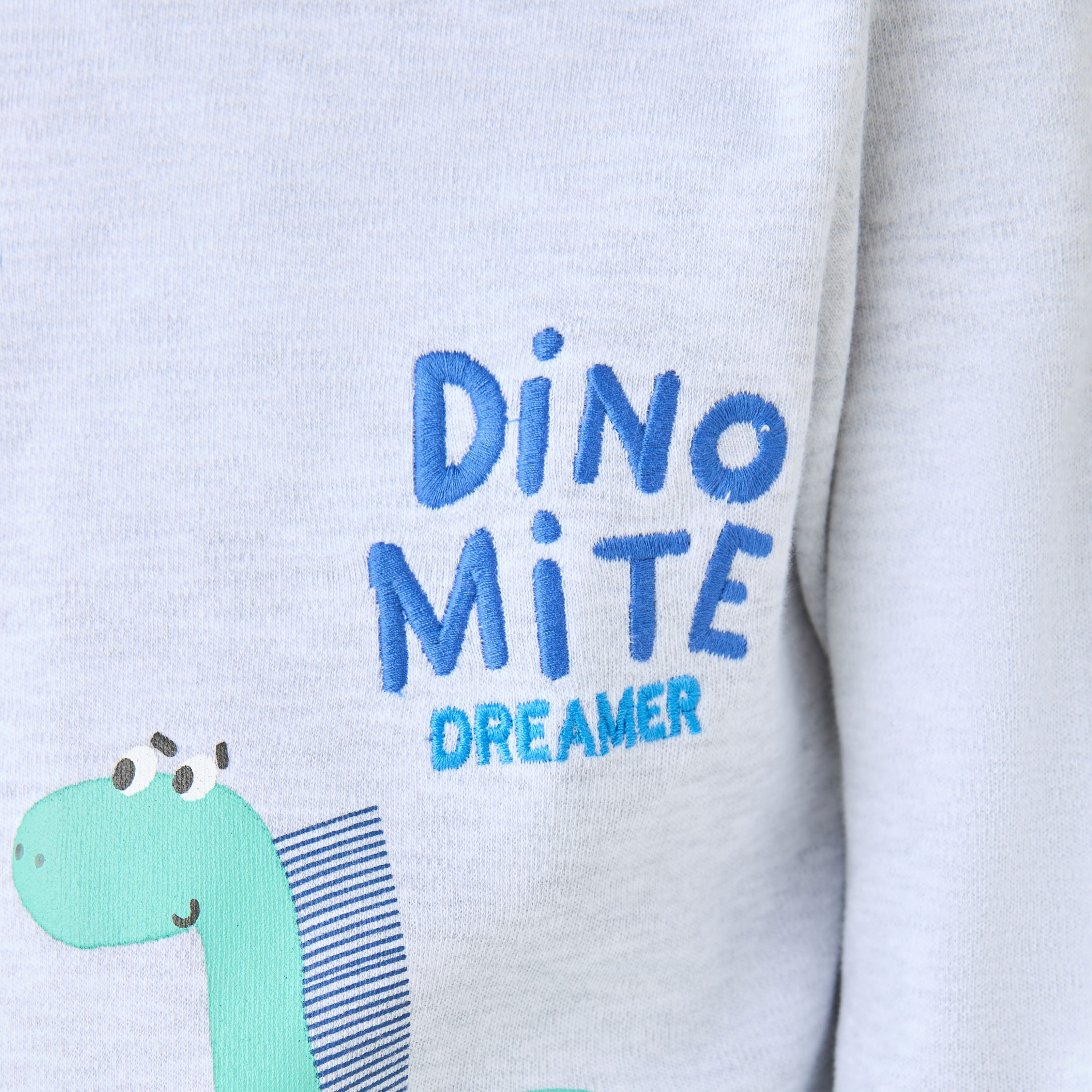 Juniors Cotton Crew Neck Long Sleeves Pyjama Set with Dinosaur Print-boys-clothing-nightwear-image-7
