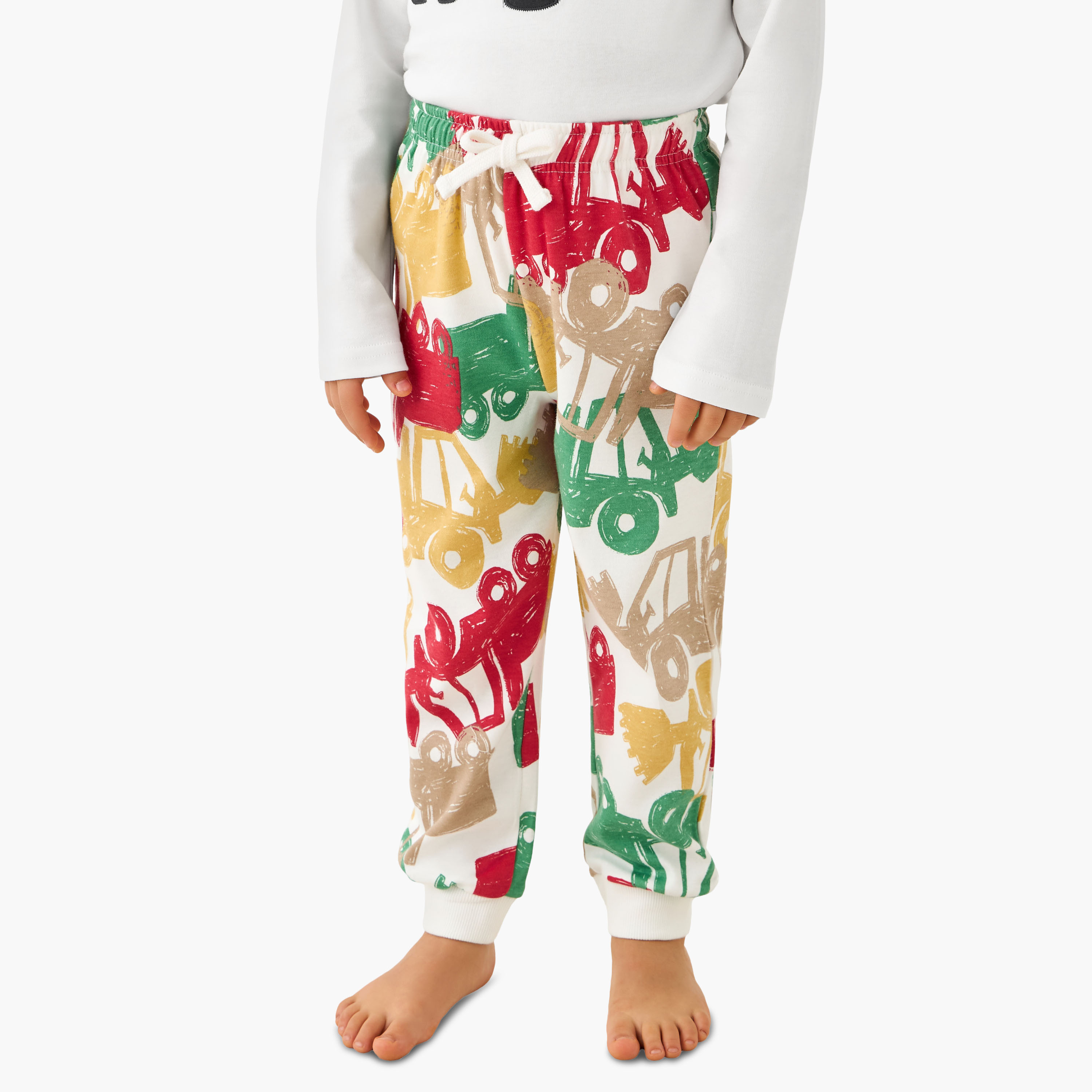 Juniors Cotton Round Neck Long Sleeve Pyjama Set with Vehicle Print-boys-clothing-nightwear-image-3