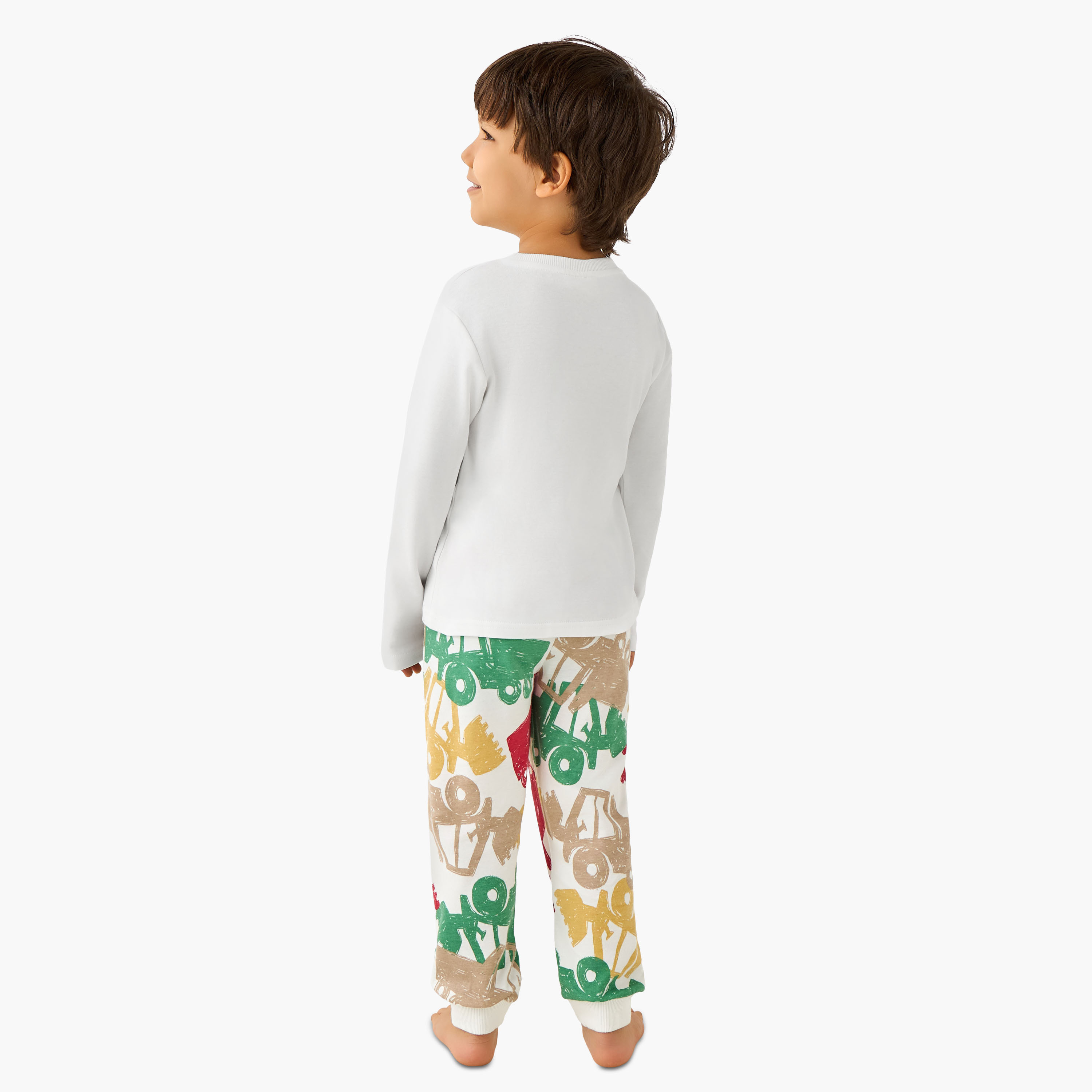 Juniors Cotton Round Neck Long Sleeve Pyjama Set with Vehicle Print-boys-clothing-nightwear-image-4