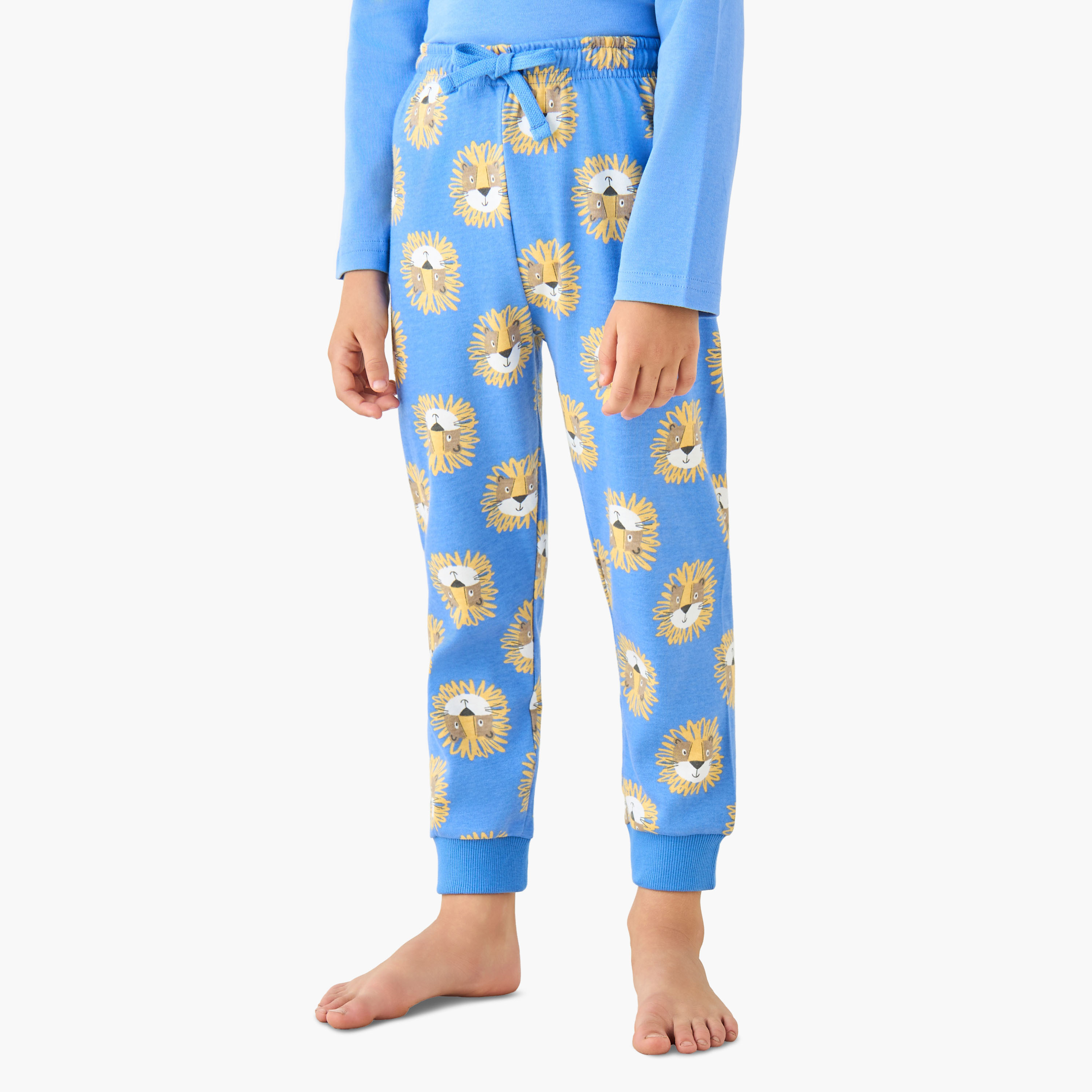 Juniors Cotton Crew Neck Long Sleeves Pyjama Set with Sailboat Print-boys-clothing-nightwear-image-3