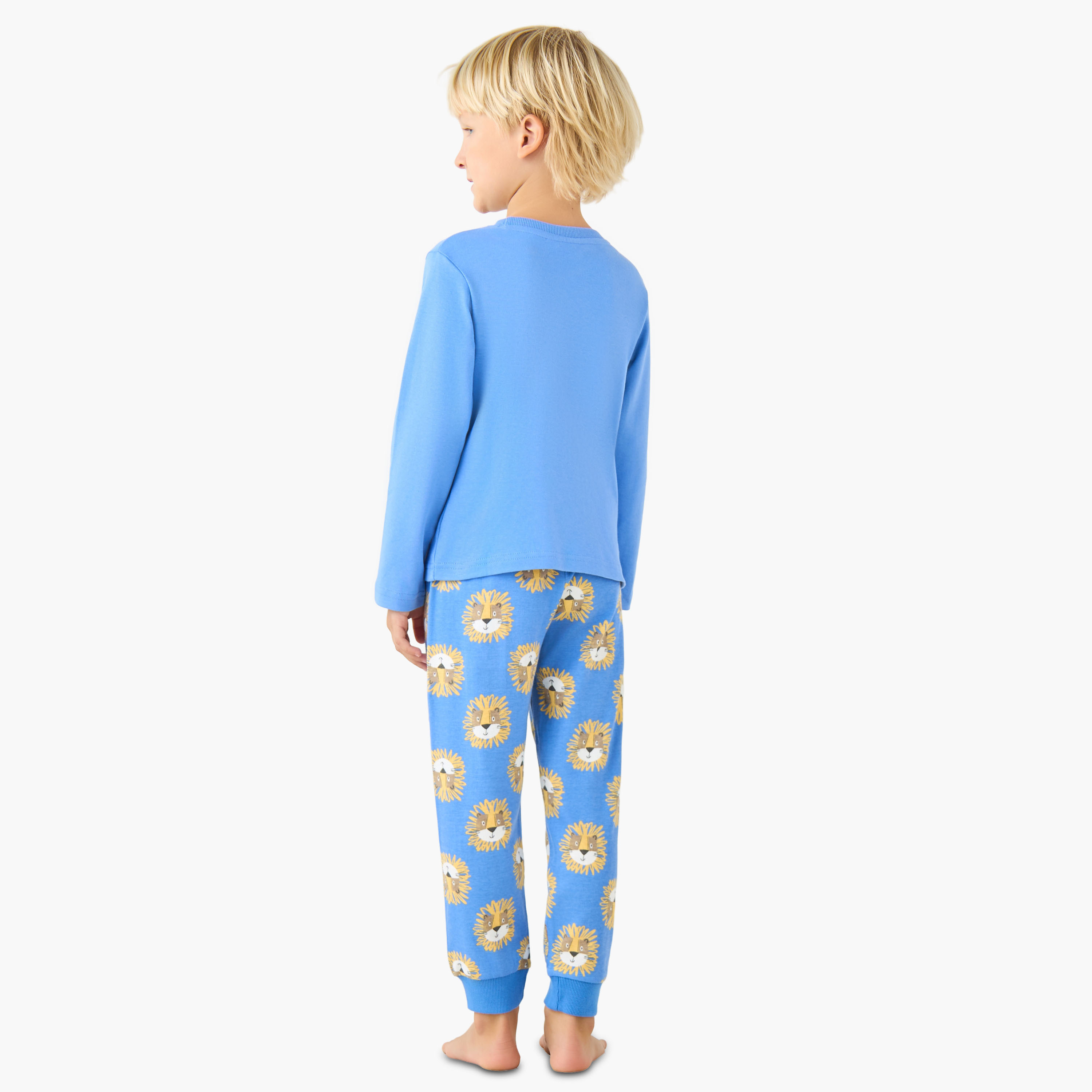 Juniors Cotton Crew Neck Long Sleeves Pyjama Set with Sailboat Print-boys-clothing-nightwear-image-4