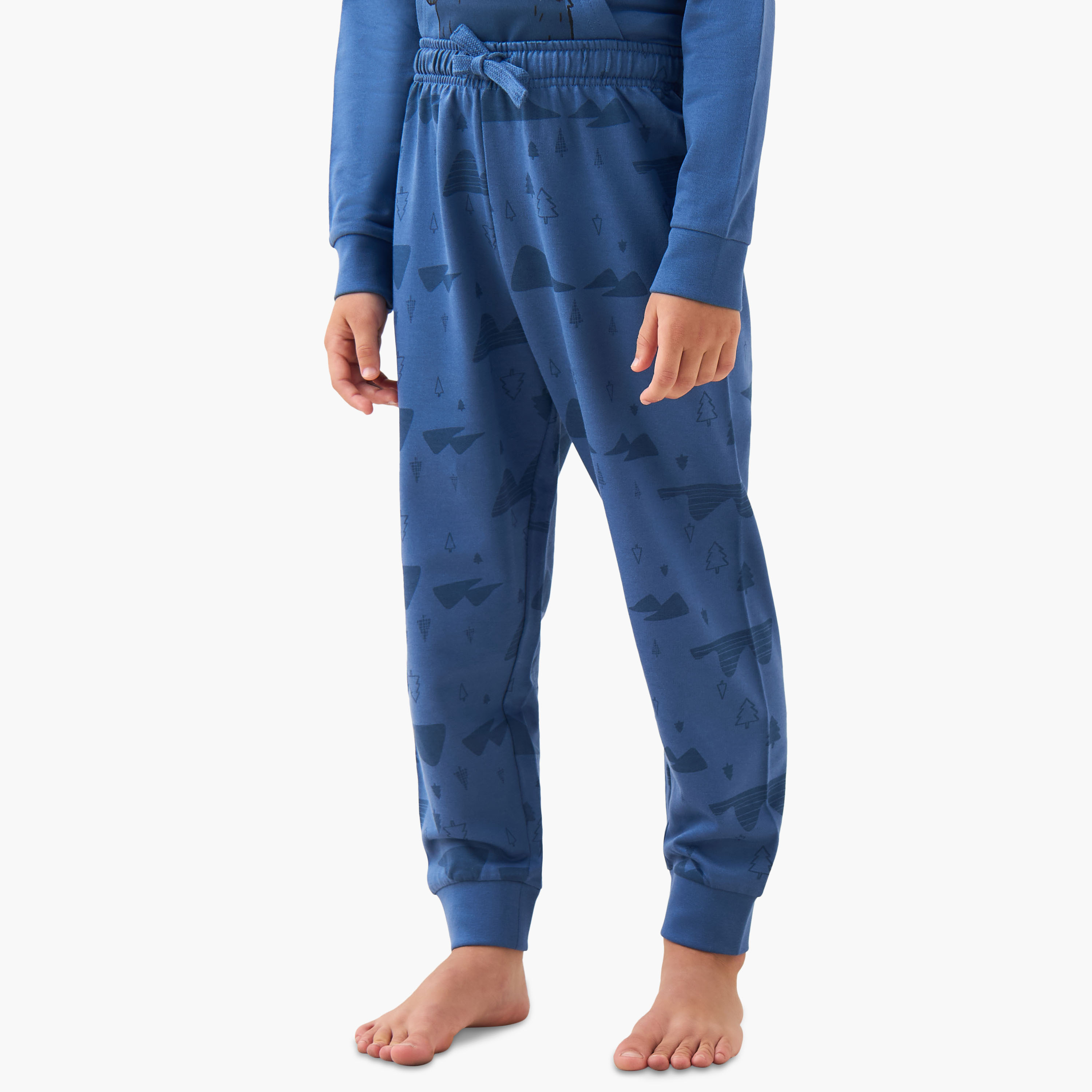 Juniors Cotton Crew Neck Long Sleeves Pyjama Set with Bear Print-boys-clothing-nightwear-image-3