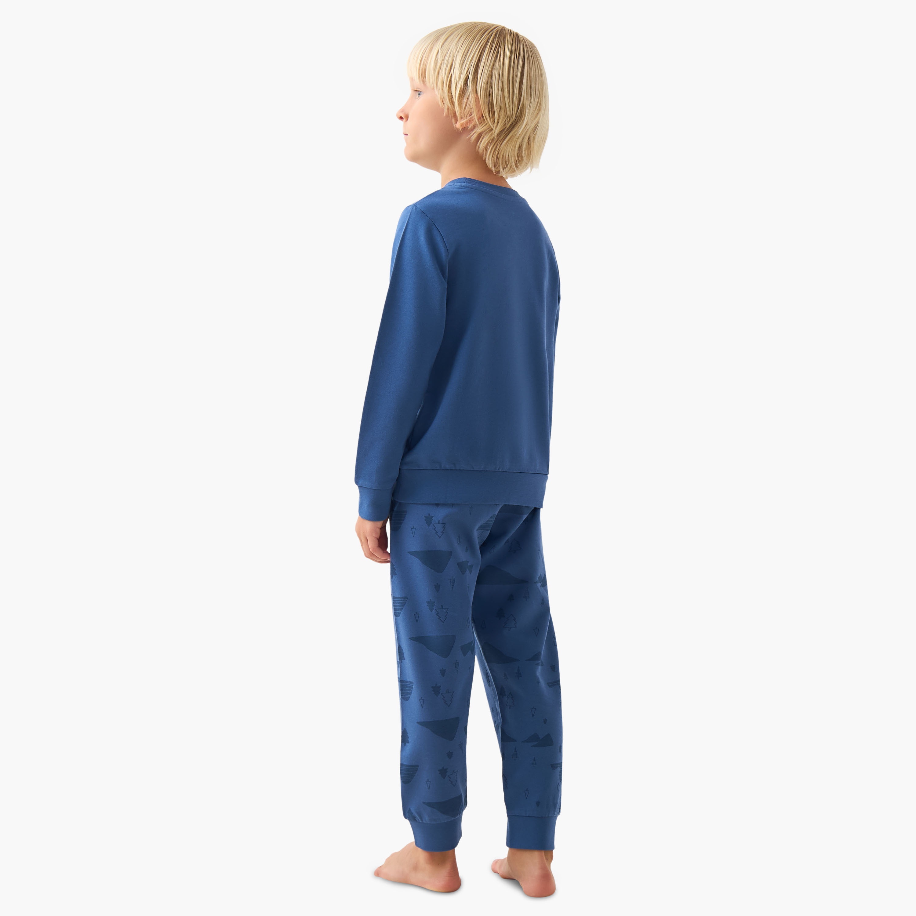 Juniors Cotton Crew Neck Long Sleeves Pyjama Set with Bear Print-boys-clothing-nightwear-image-4