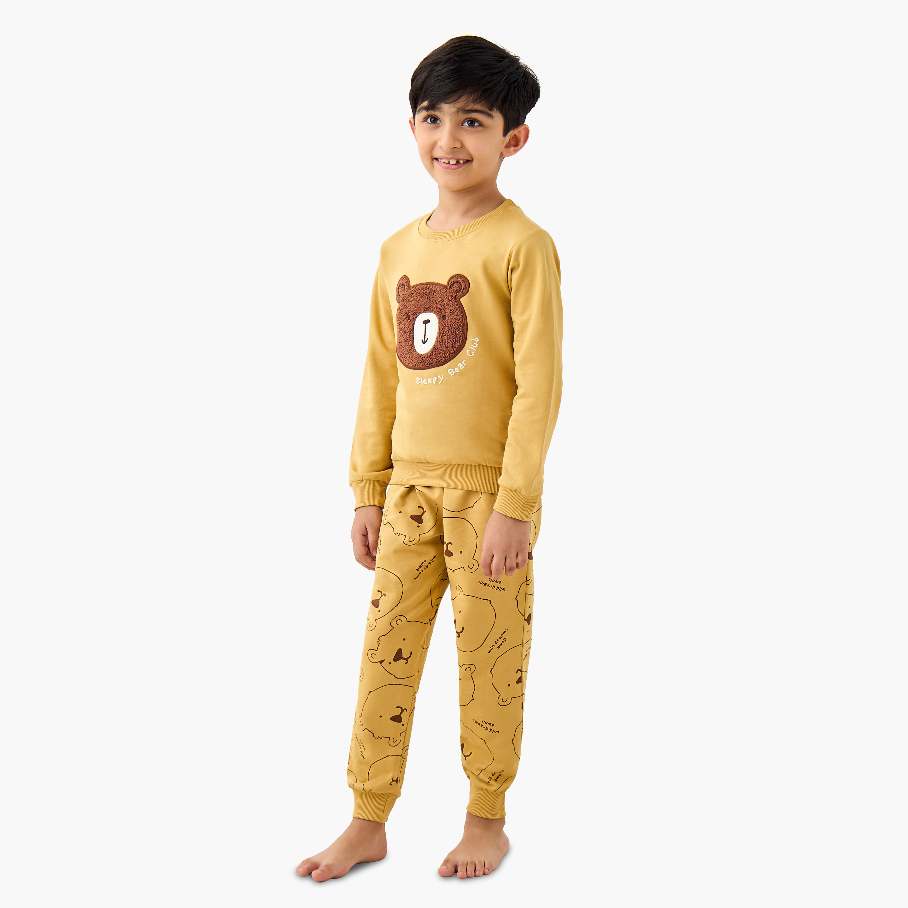 Juniors Boys Pyjama Set with Bear Applique - Cotton - Long Sleeves-boys-clothing-nightwear-image-1