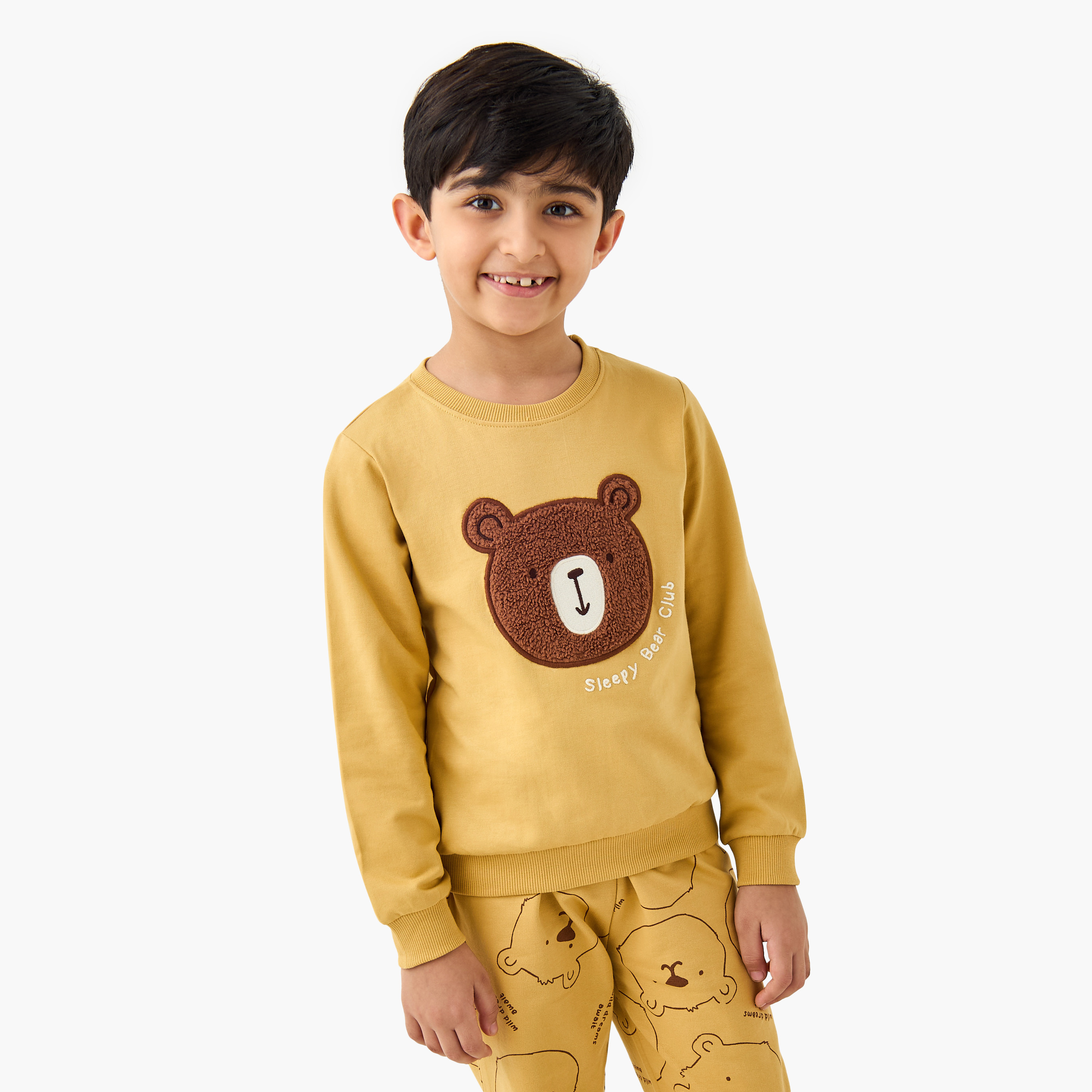 Juniors Boys Pyjama Set with Bear Applique - Cotton - Long Sleeves-boys-clothing-nightwear-image-2