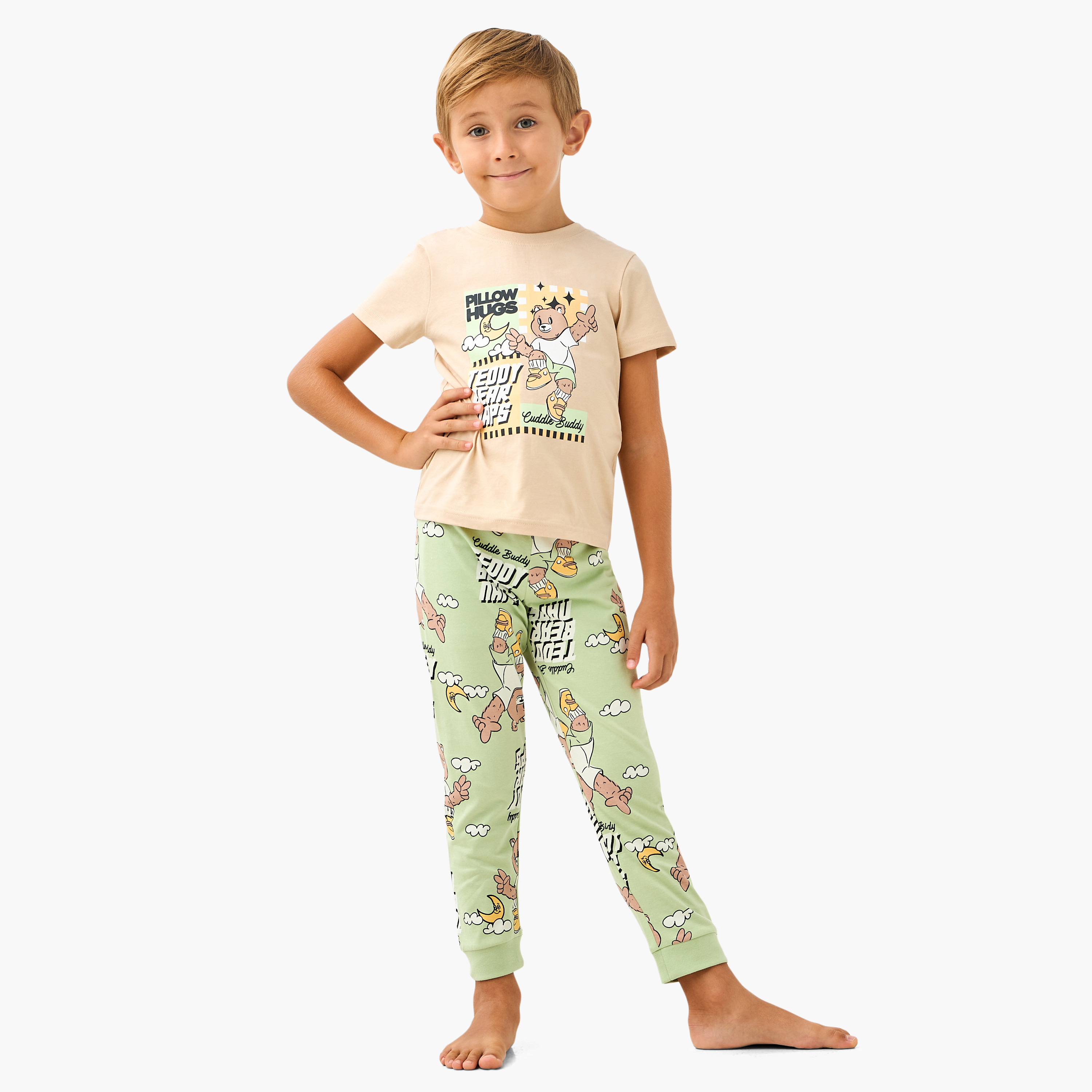Juniors Teddy Bear Print T-shirt and Pyjama Set-boys-clothing-nightwear-image-1