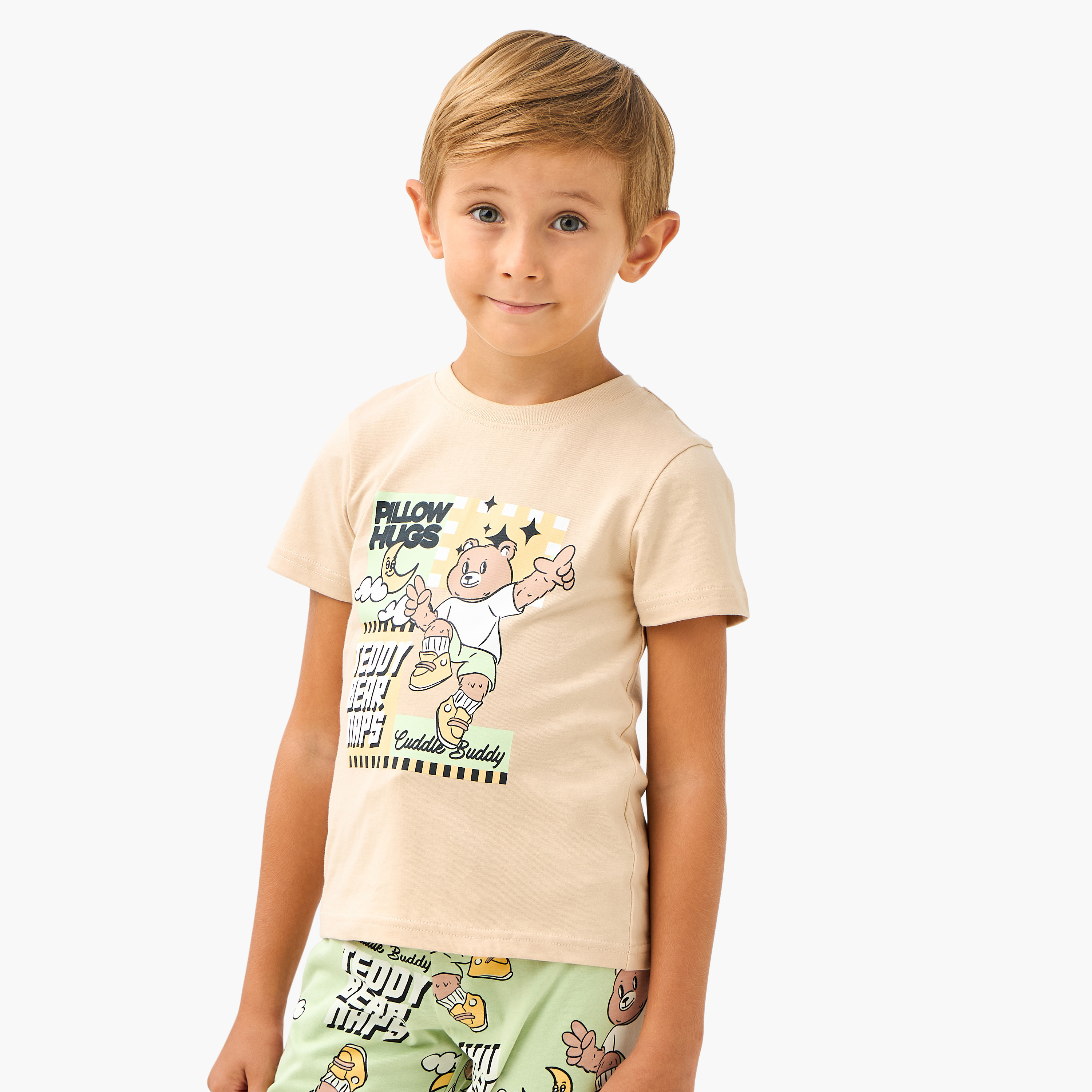 Juniors Teddy Bear Print T-shirt and Pyjama Set-boys-clothing-nightwear-image-2